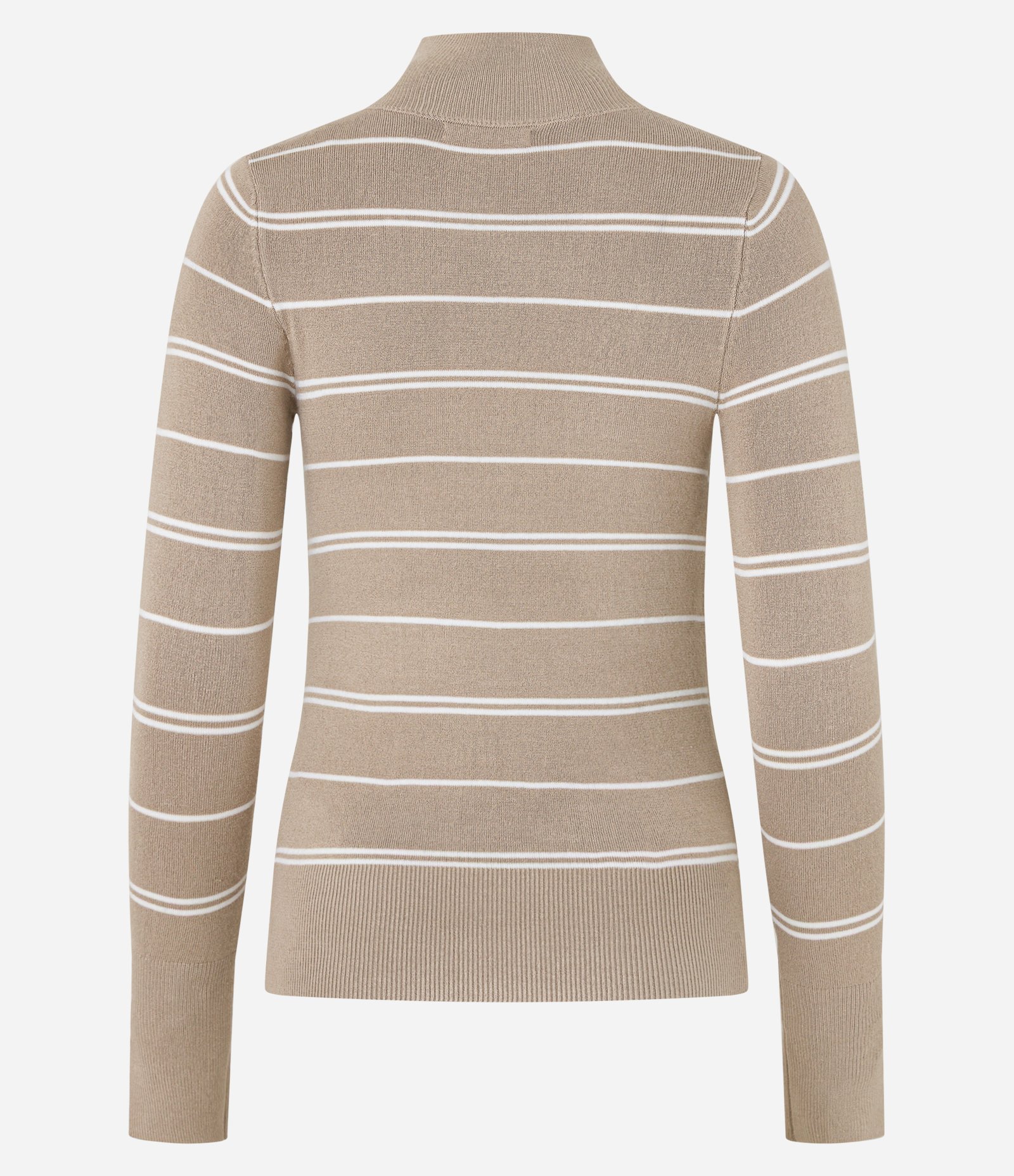 Suéter Listrado em Tricô com Gola Alta Bege 10