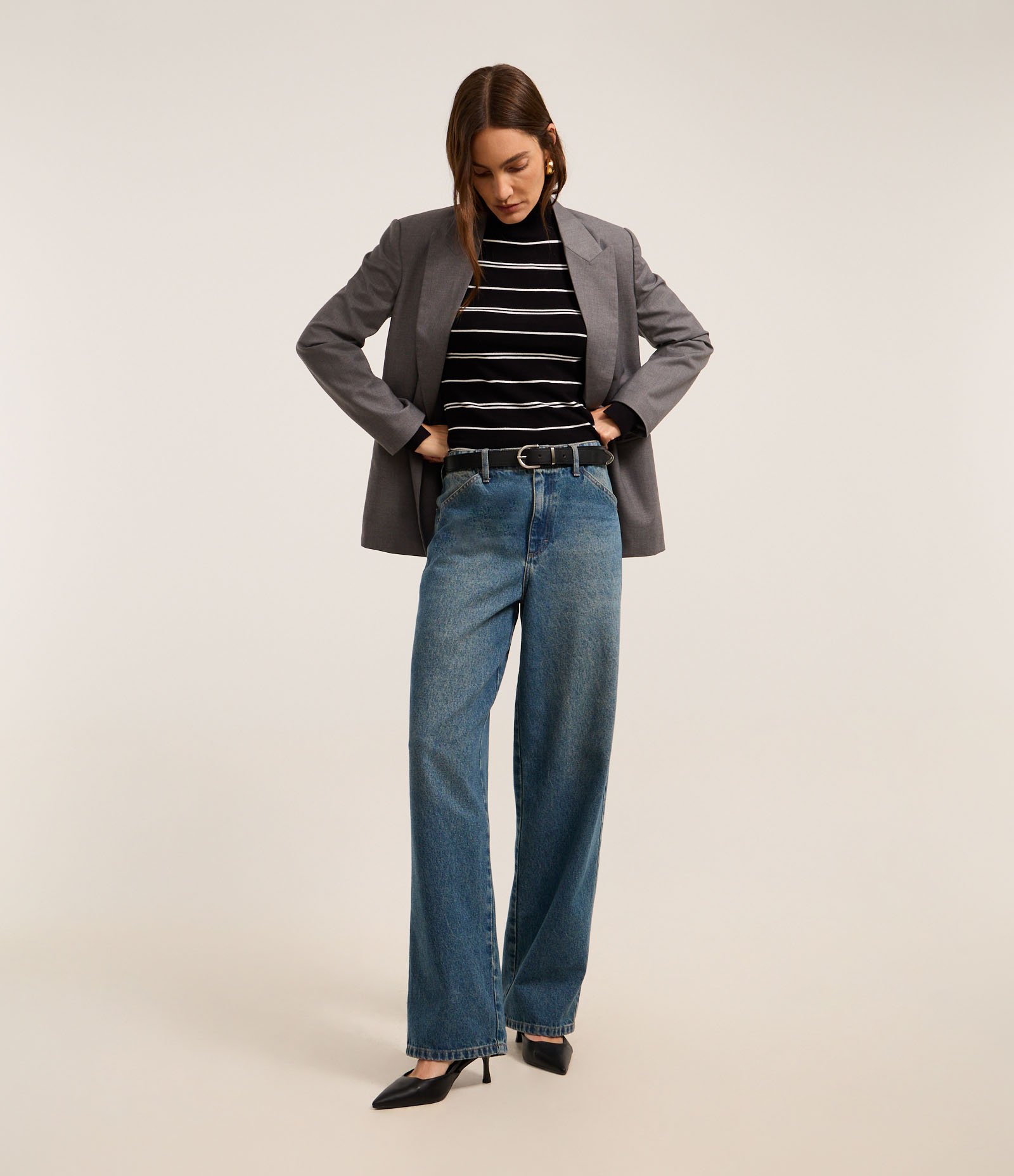 Suéter Listrado em Tricô com Gola Alta Preto 2