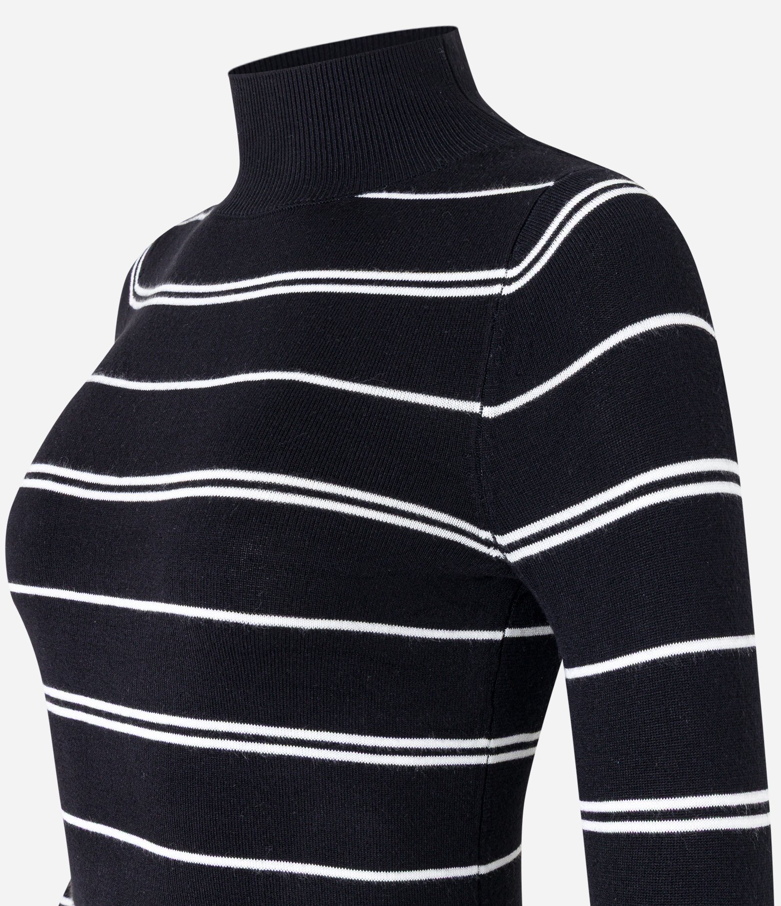 Suéter Listrado em Tricô com Gola Alta Preto 7