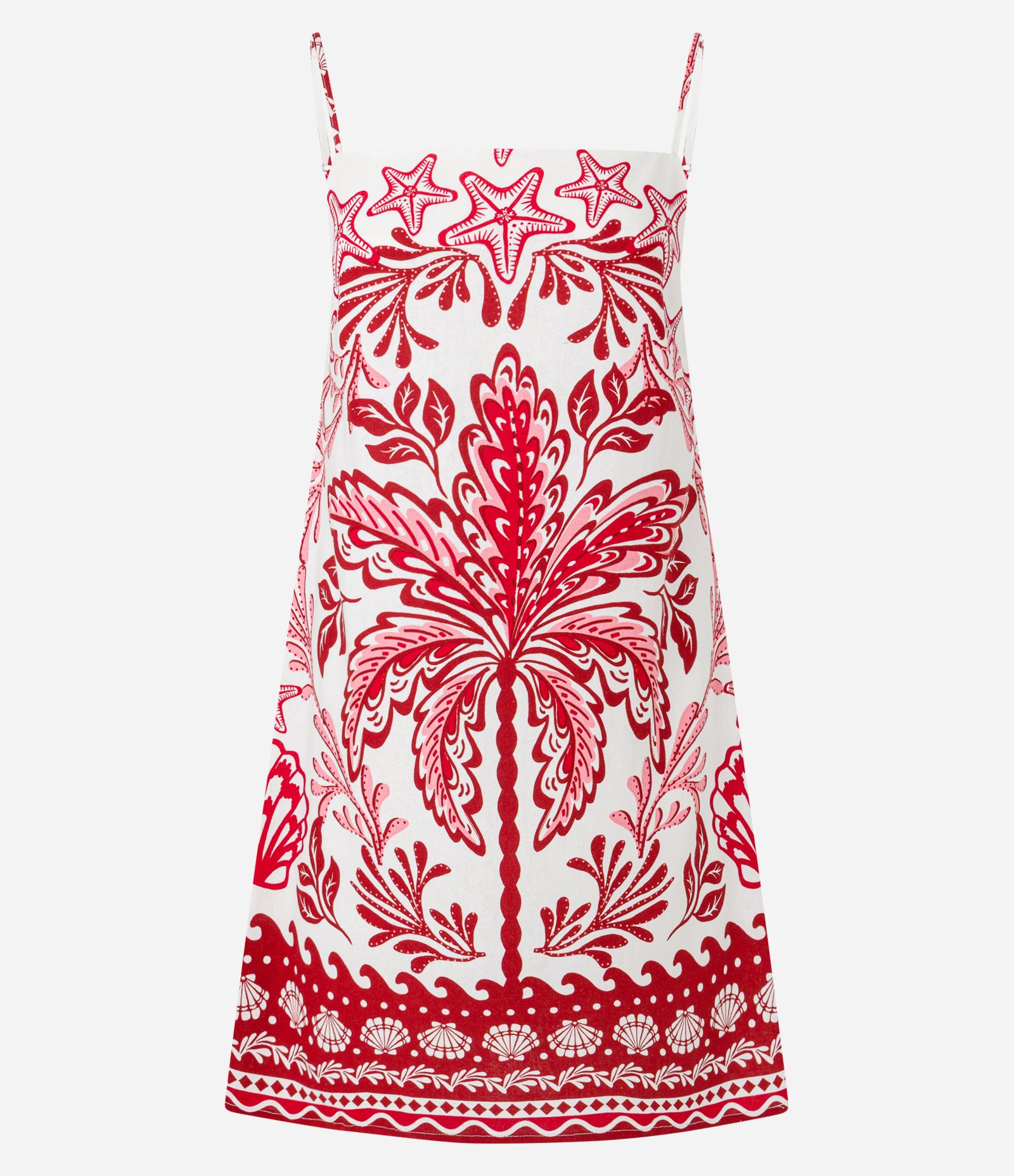 Vestido Curto em Viscose e Linho com Estampa Floral Off White/Vermelho 4