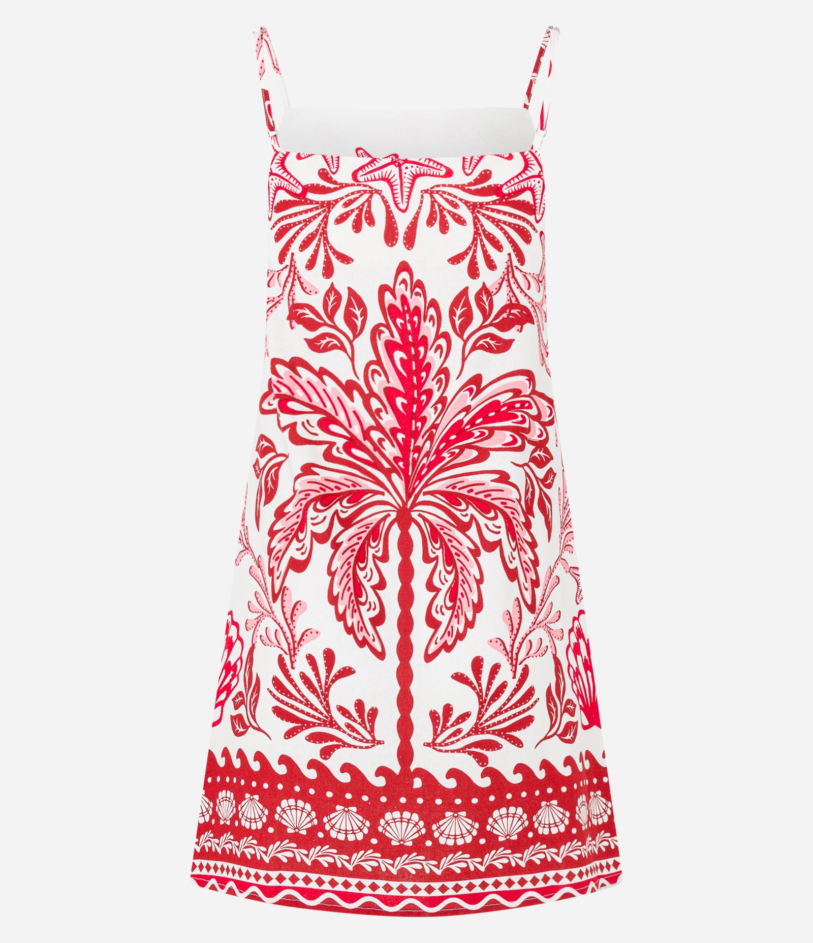 Vestido Curto em Viscose e Linho com Estampa Floral Off White/Vermelho 5