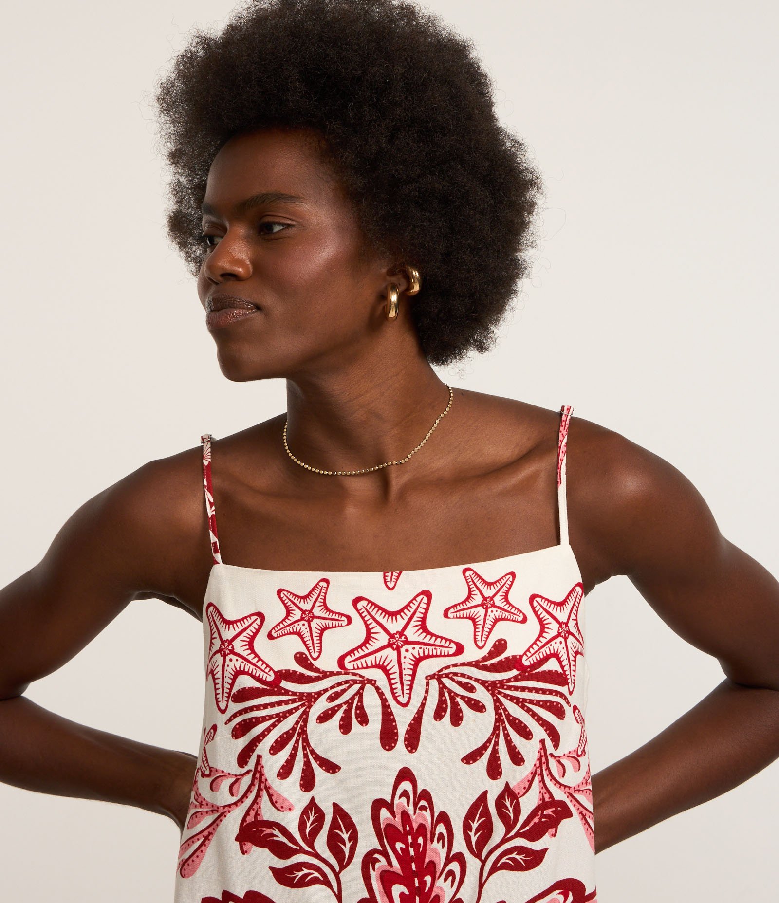 Vestido Curto em Viscose e Linho com Estampa Floral Off White/Vermelho 3