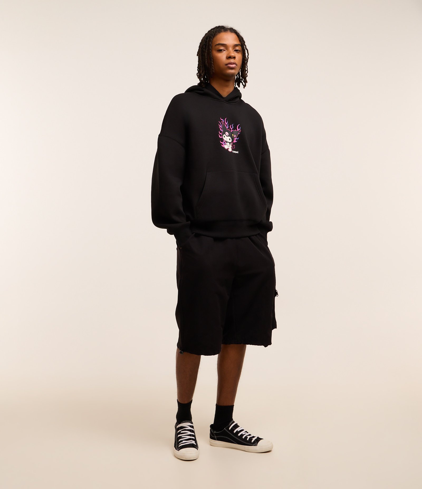 Casaco Boxy em Fleece com Felpa com Estampa Kuromi Preto 2