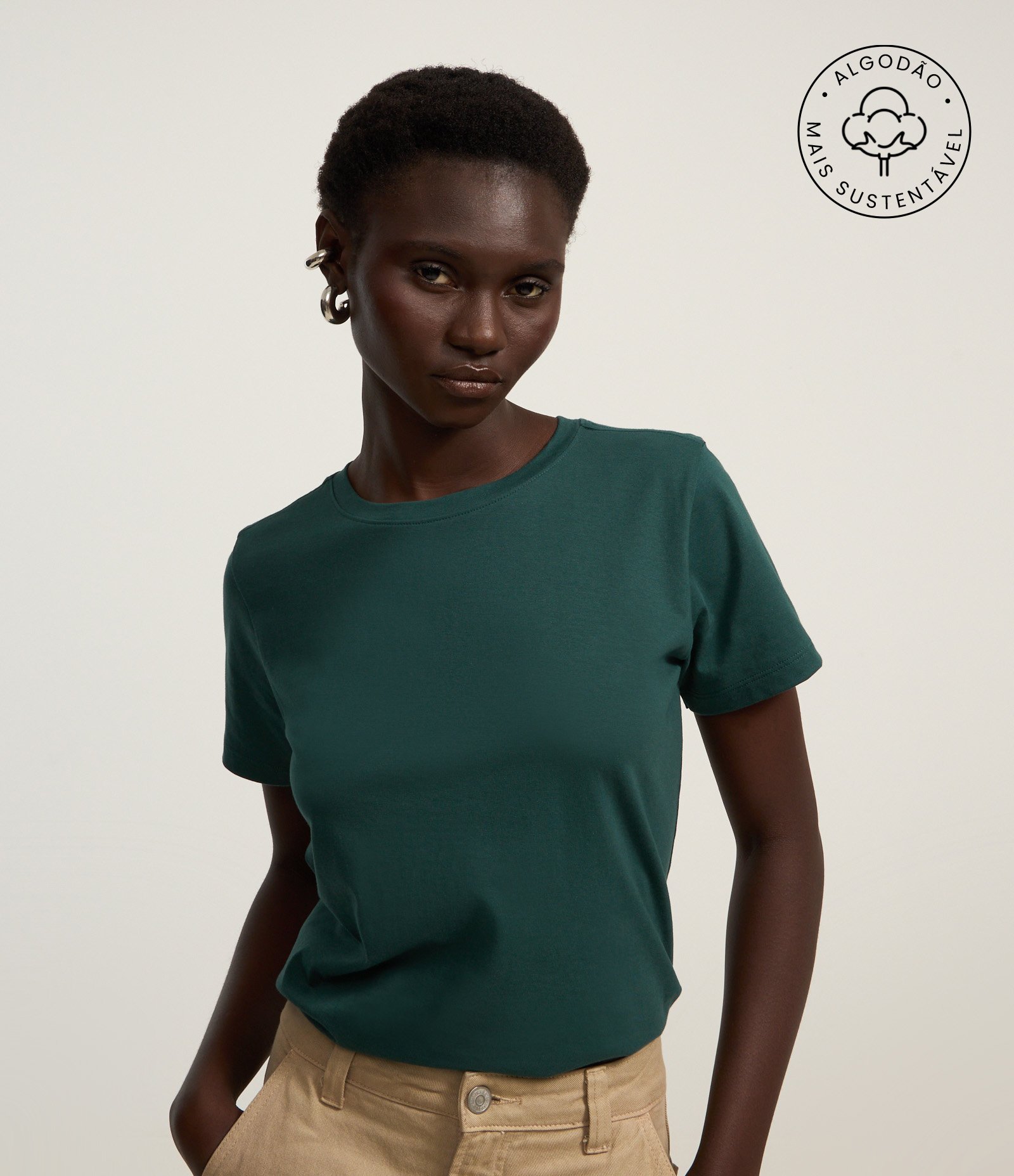 Camiseta Básica em Algodão com Manga Curta Verde Petróleo 1