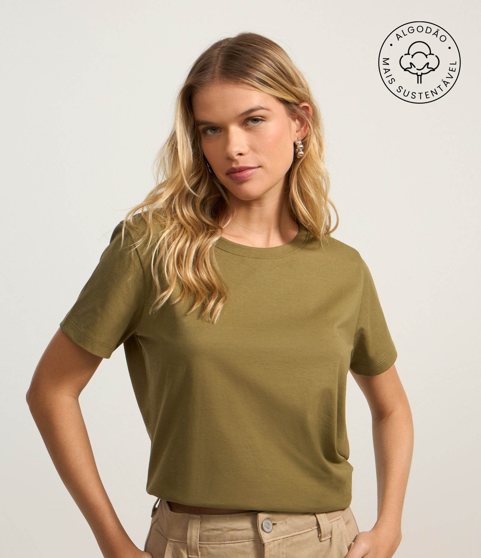 Camiseta Básica em Algodão com Manga Curta Verde Oliva 1