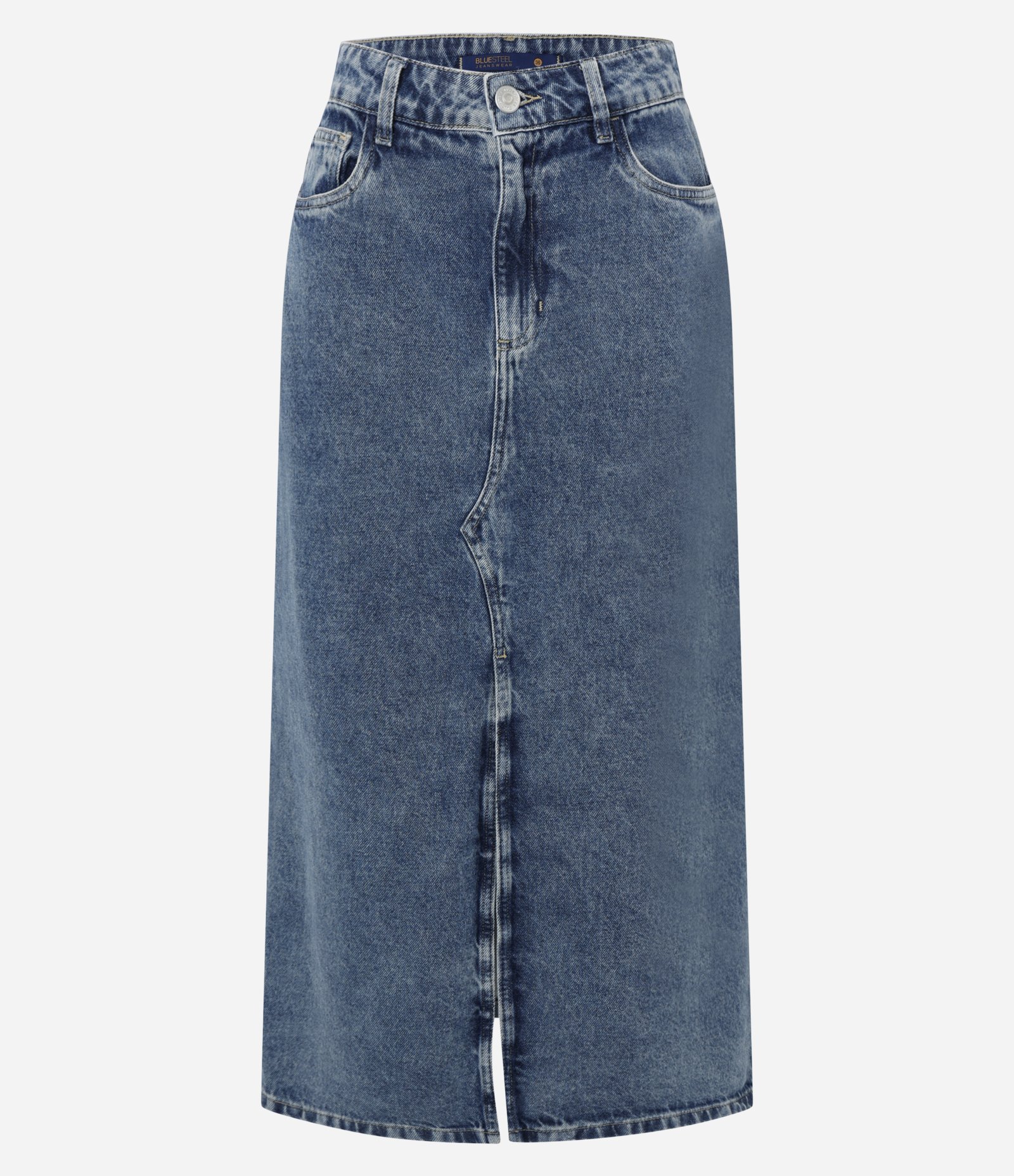 Saia Midi em Jeans com Fenda Frontal Azul 5