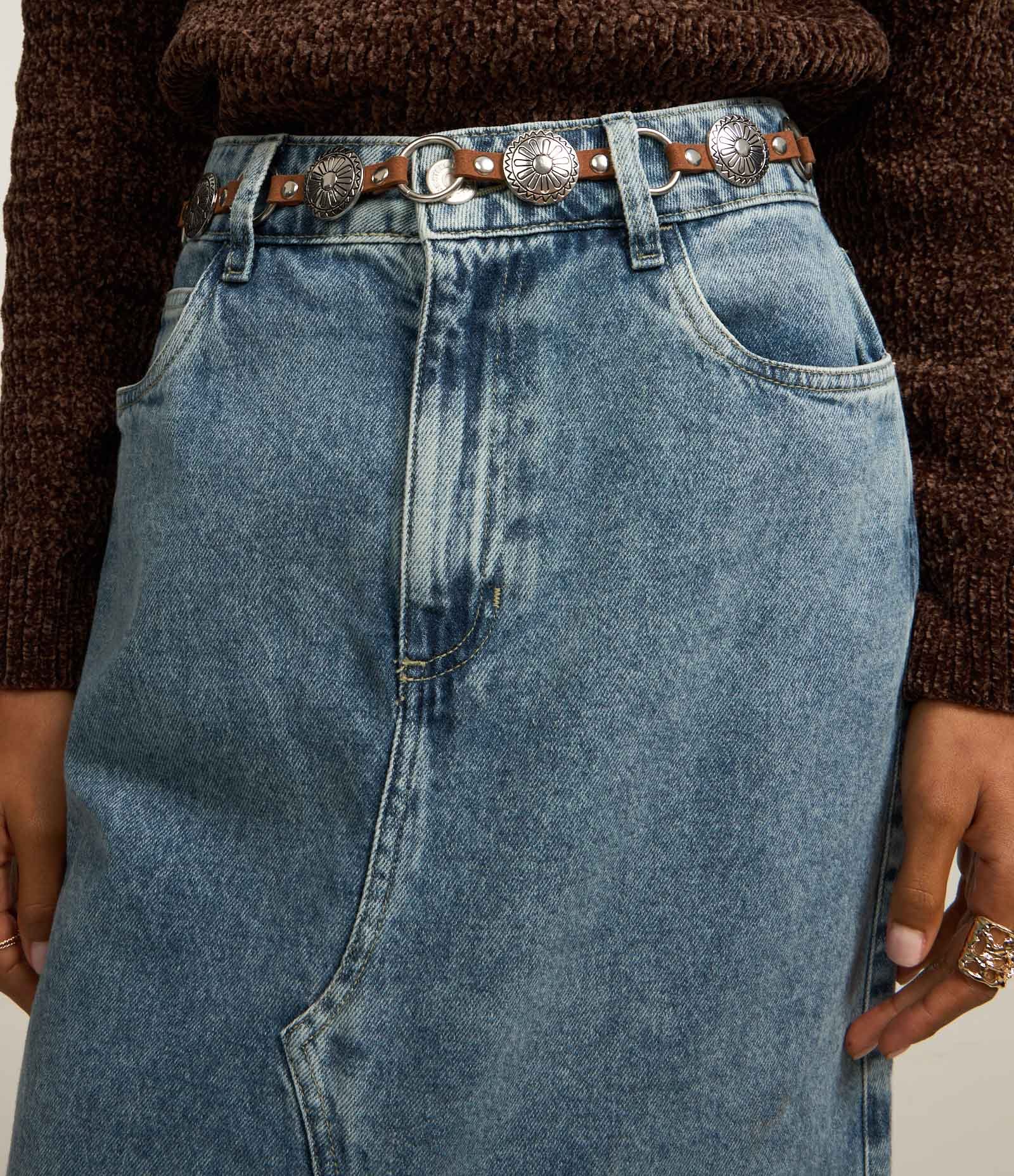 Saia Midi em Jeans com Fenda Frontal Azul 4