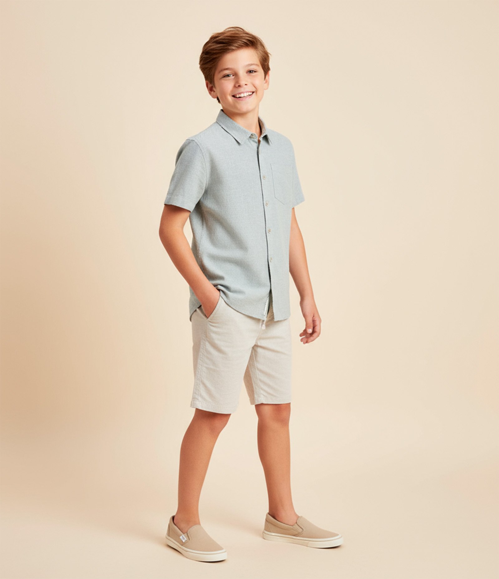 Camisa Infantil em Viscolinho com Bolso - Tam 5 a 14 Anos Verde 1