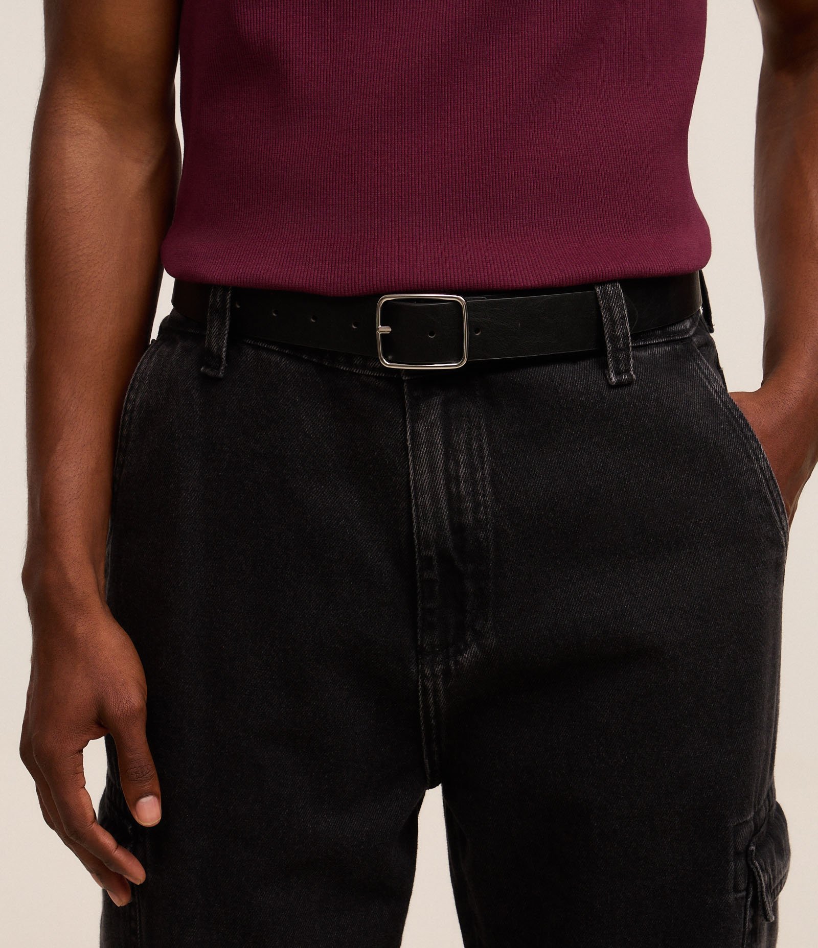 Cinto Reversível em Material Sintético com Fivela Fina Preto 5