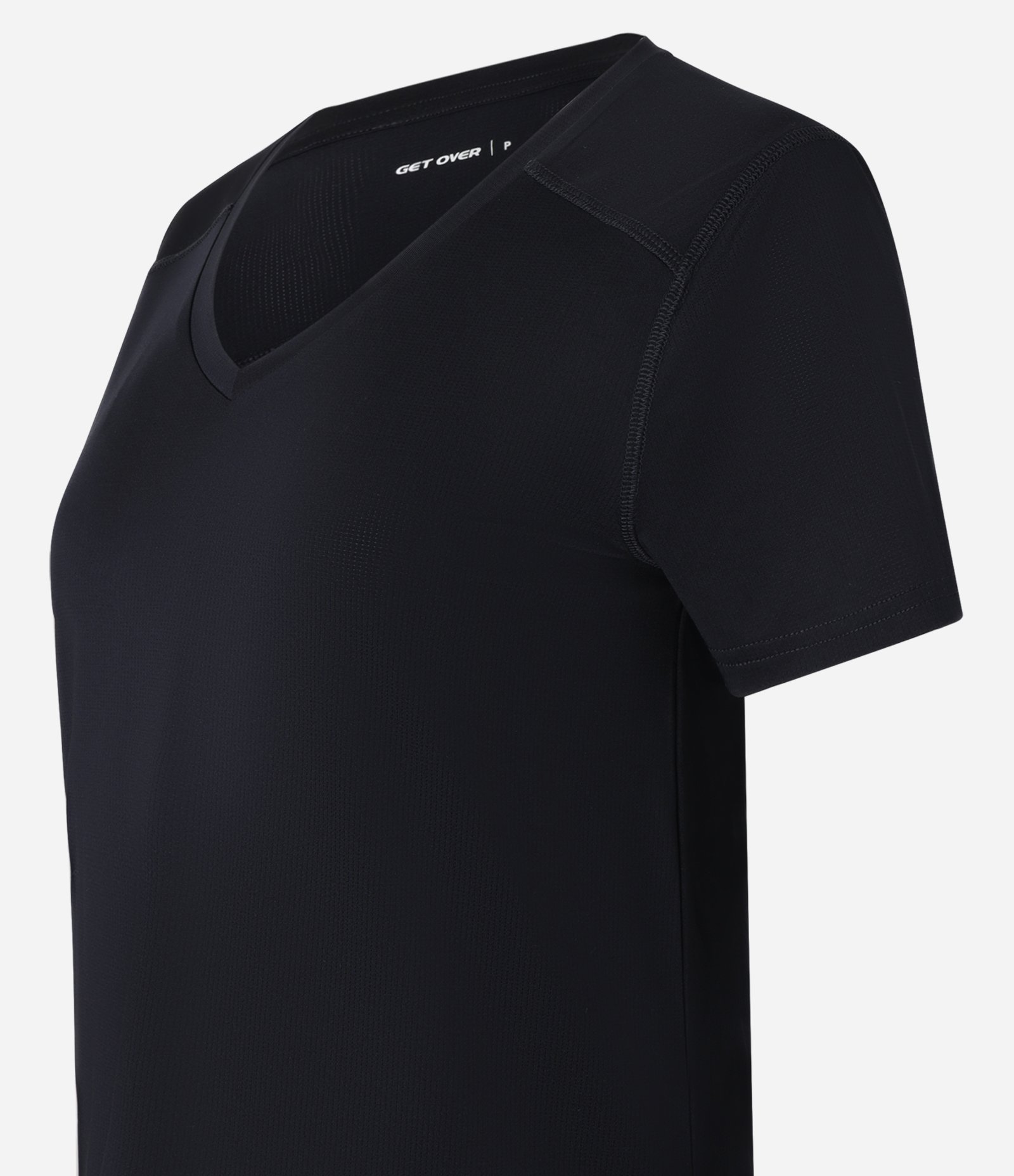 Camiseta Esportiva em Microfibra Furadinha com Barra Mullet Preto 6