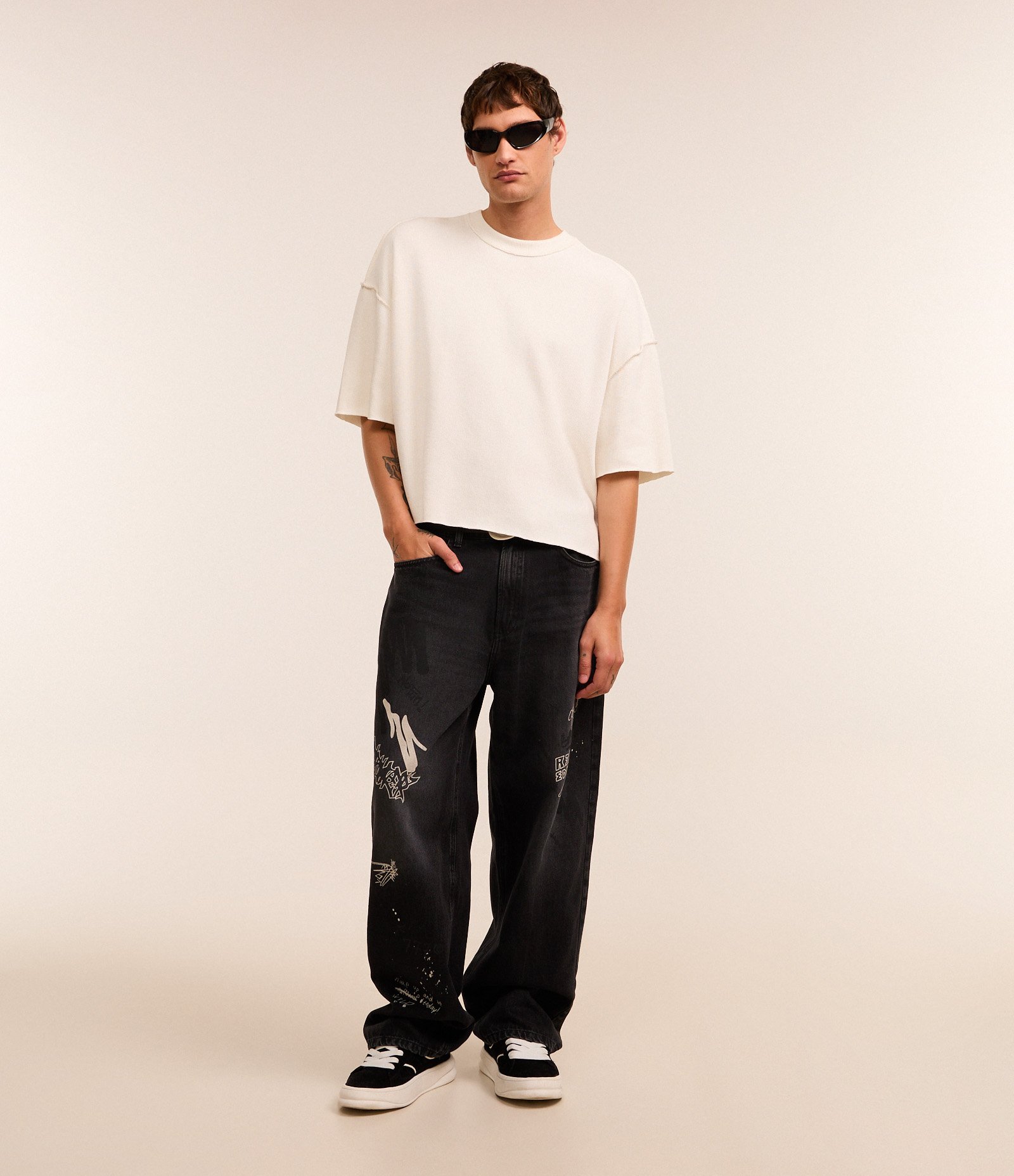 Camiseta Oversized em Algodão com Cava Deslocada Canelada Branco 2