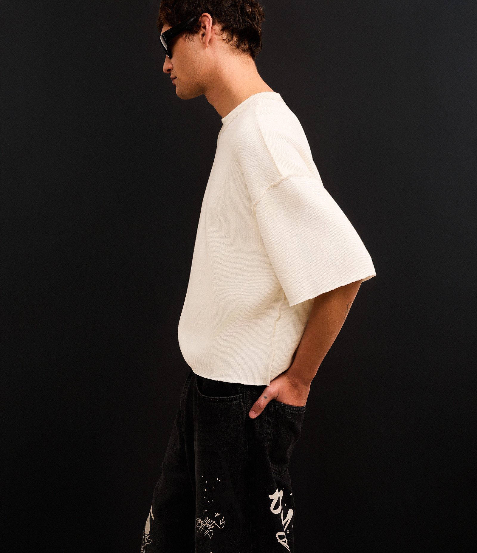 Camiseta Oversized em Algodão com Cava Deslocada Canelada Branco 3