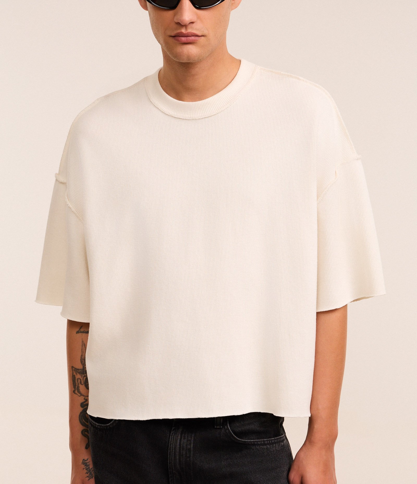 Camiseta Oversized em Algodão com Cava Deslocada Canelada Branco 4