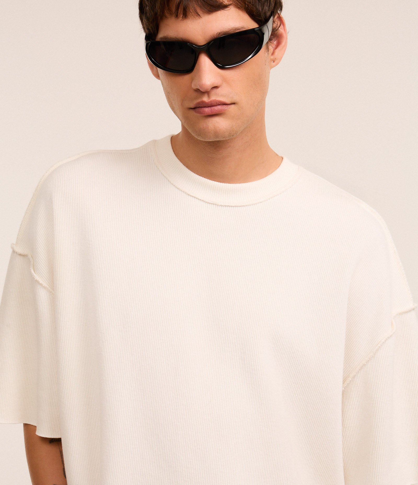 Camiseta Oversized em Algodão com Cava Deslocada Canelada Branco 5