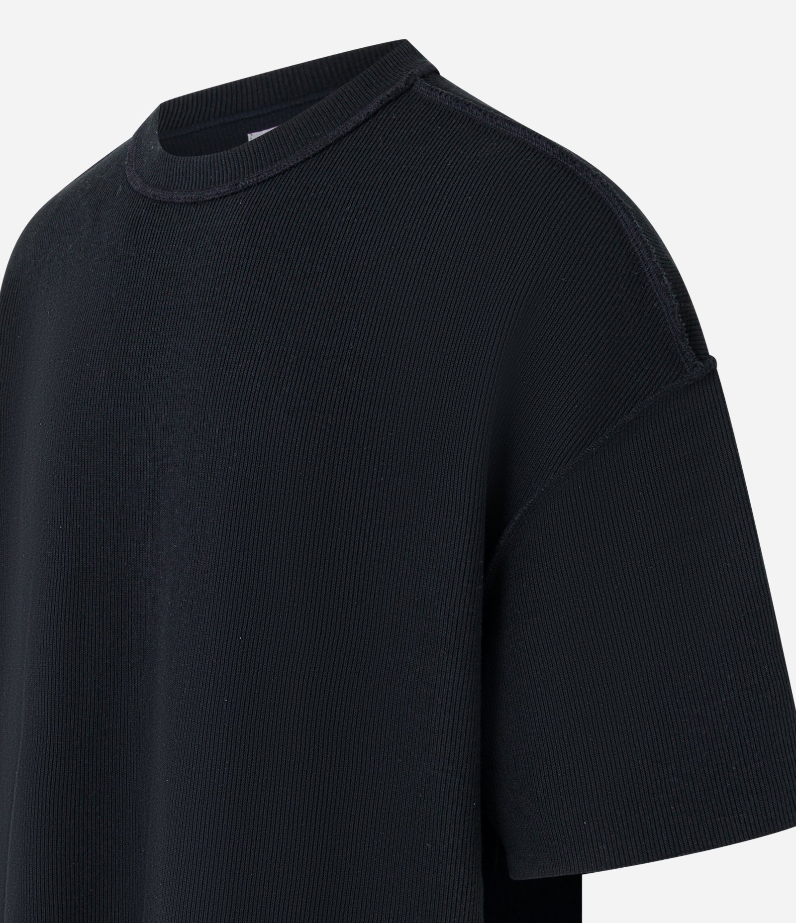 Camiseta Oversized em Algodão com Cava Deslocada Canelada Preto 6