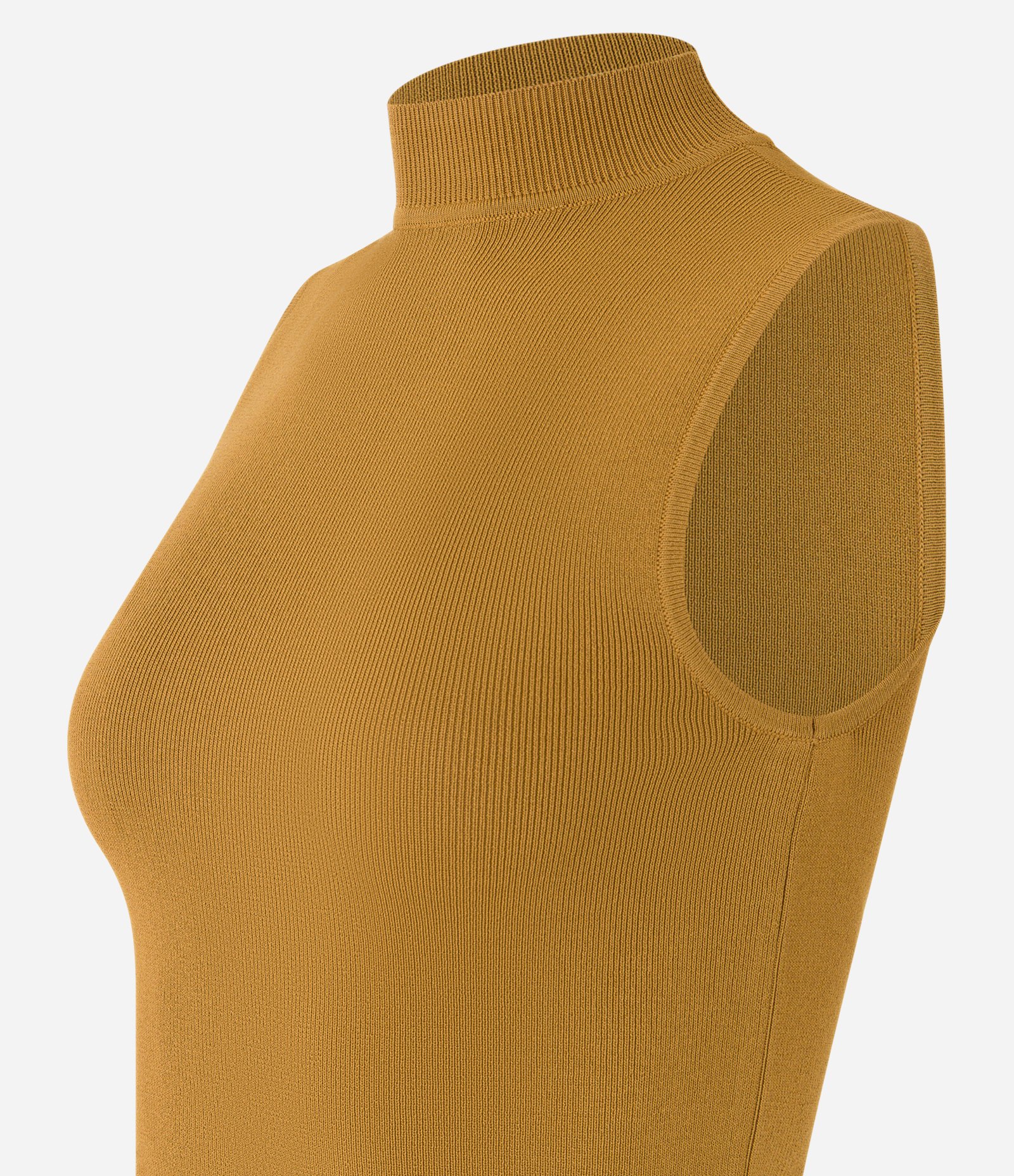 Blusa em Tricô com Golinha e Textura Canelada Mostarda 2