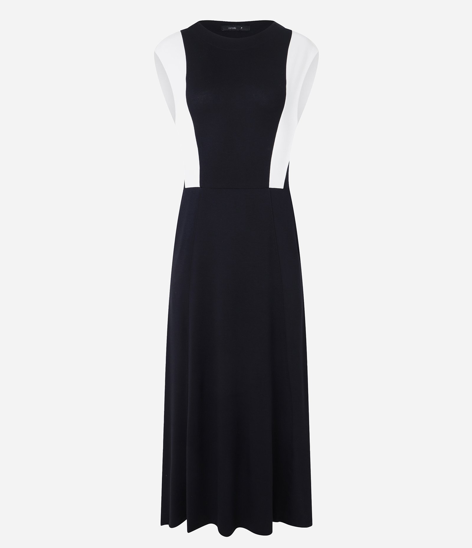 Vestido Evasê Midi em Moletinho com Recorte Contrastante Preto/ Branco 7