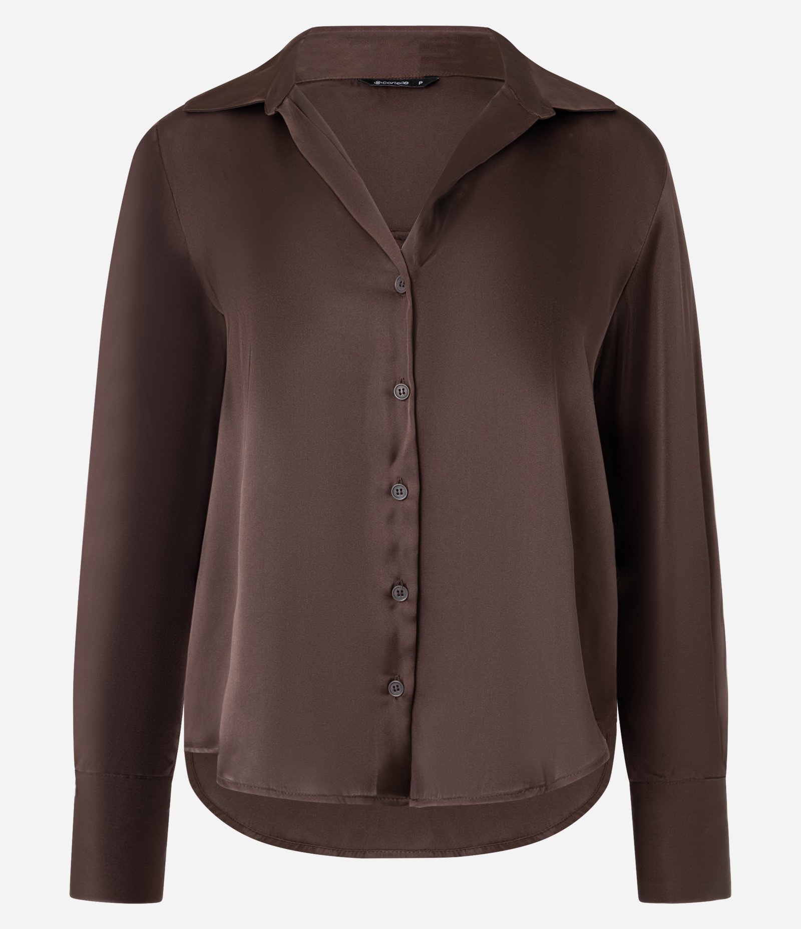 Camisa em Cetim com Recortes e Caimento Leve Marrom 5