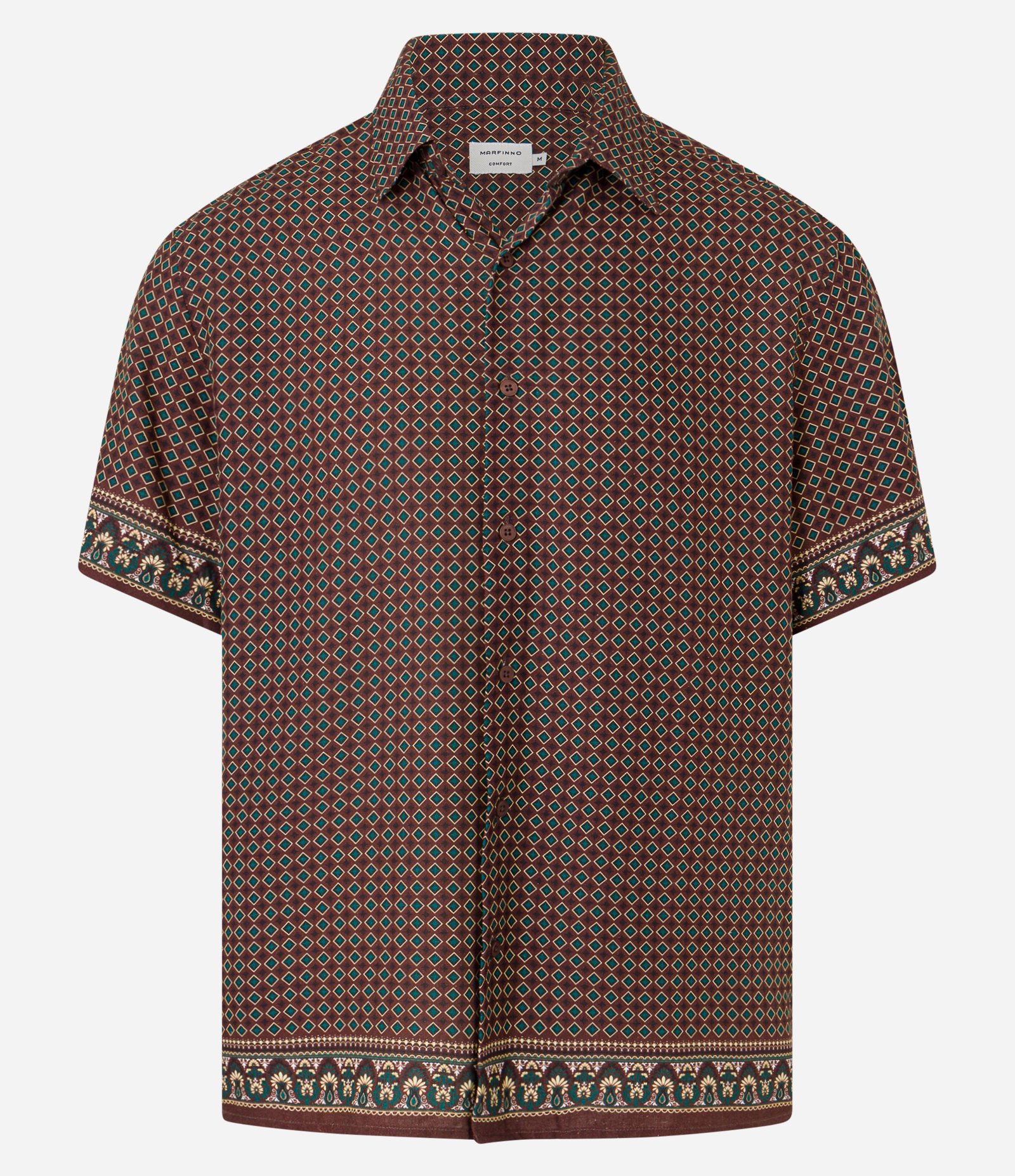 Camisa Comfort em Viscolinho com Estampa Geométrica Marrom 7