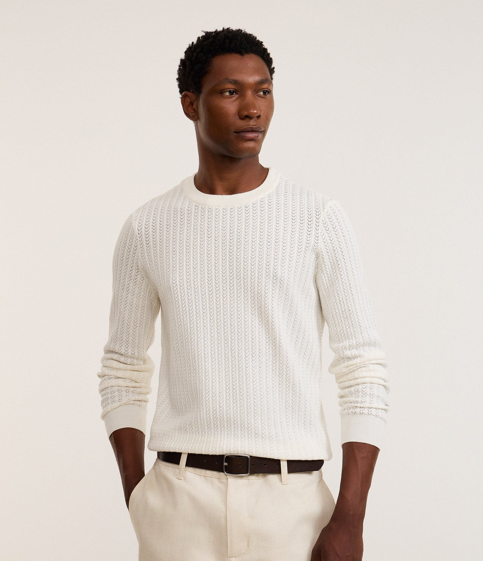 Camiseta Regular em Jacquard Texturizada Branco 4