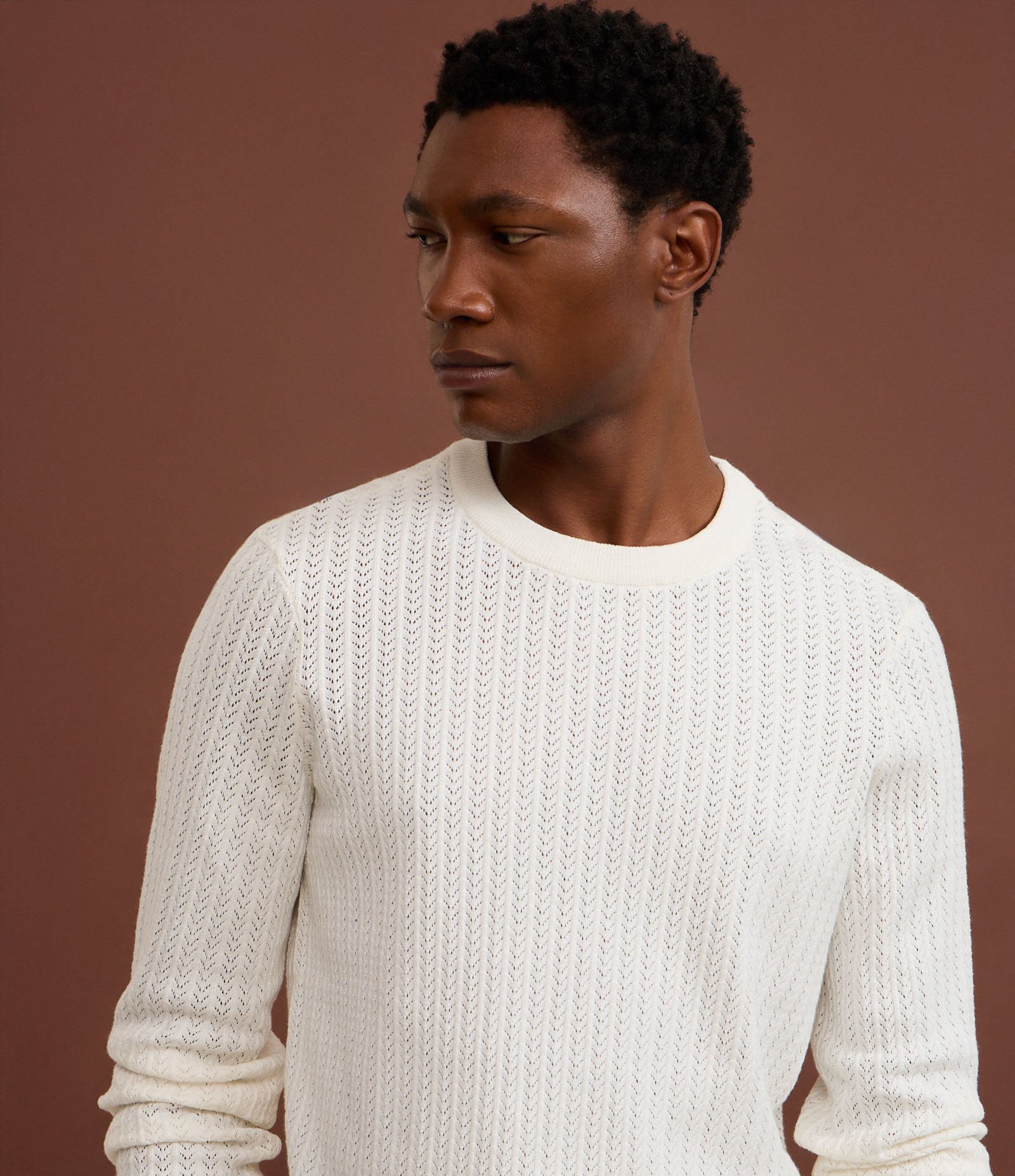 Camiseta Regular em Jacquard Texturizada Branco 5