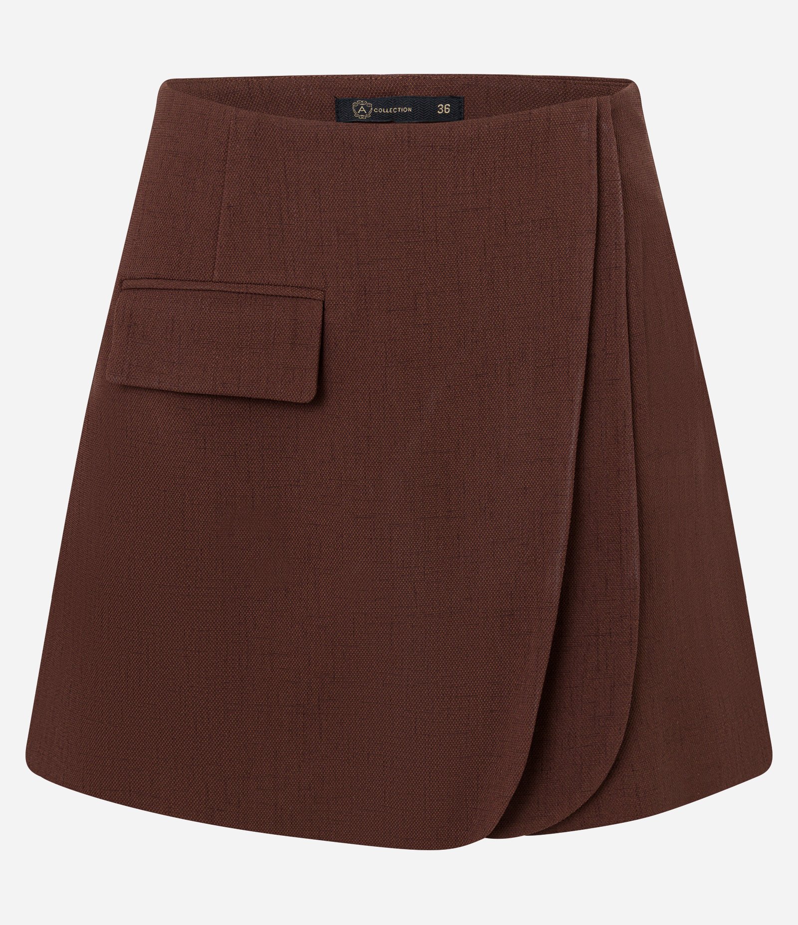 Short Saia Alfaiatado com Textura Maquinetada e Detalhe Camadas Marrom 5