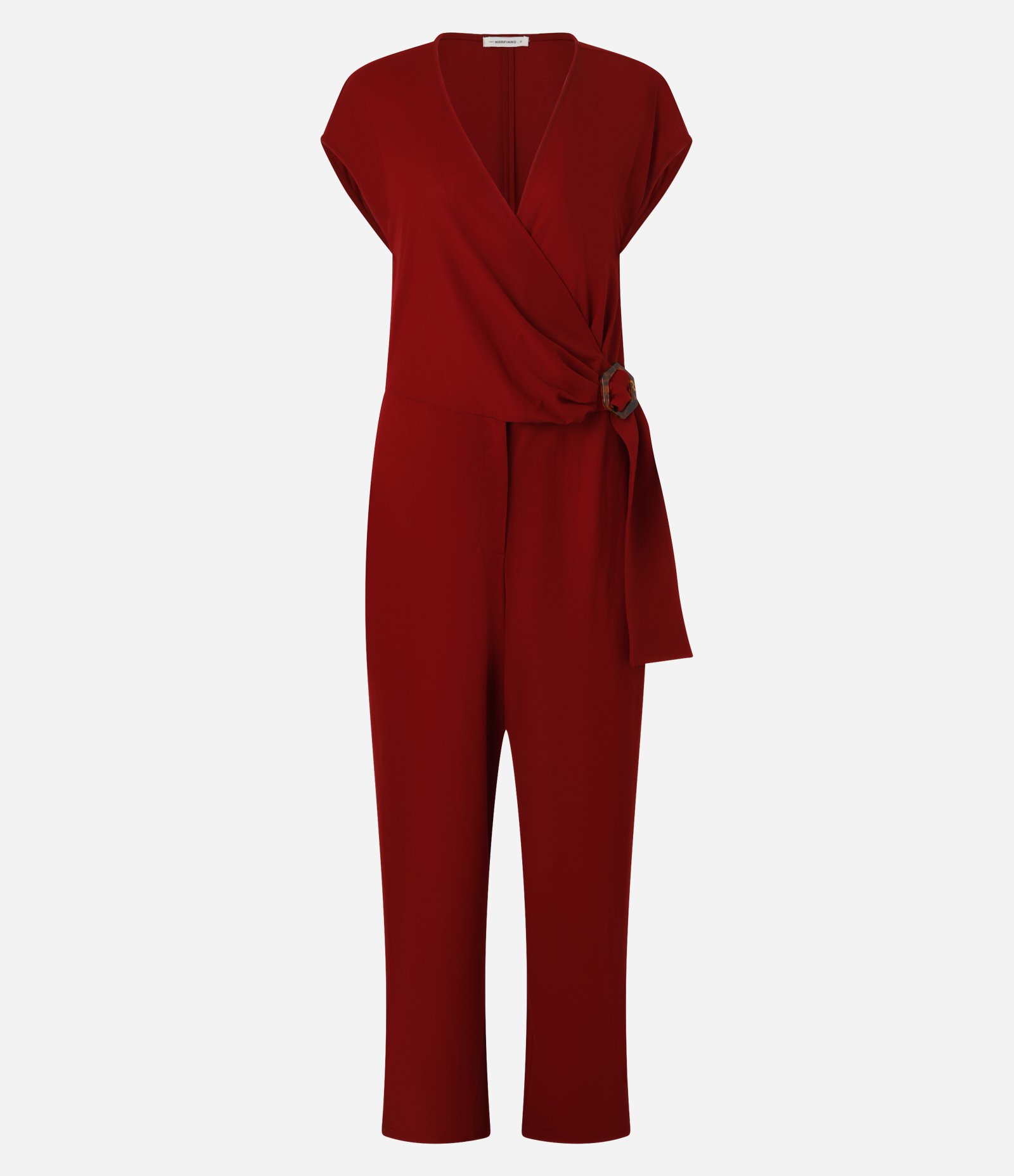 Macacão Longo em Piquet com Cinto e Fivela Tartaruga Vermelho 5