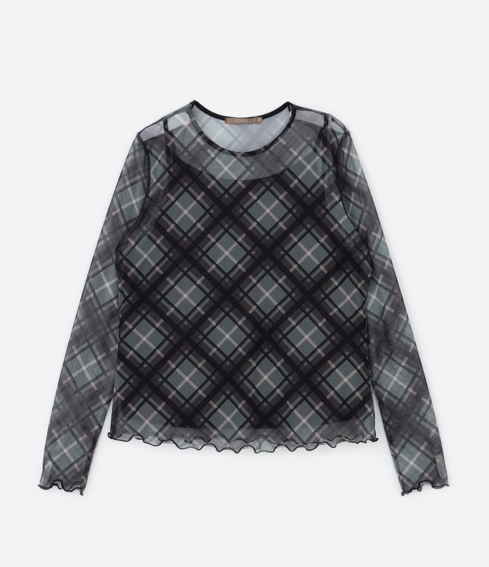 Blusa em Tule com Estampa Xadrez Curve & Plus Size Preto/Verde 5