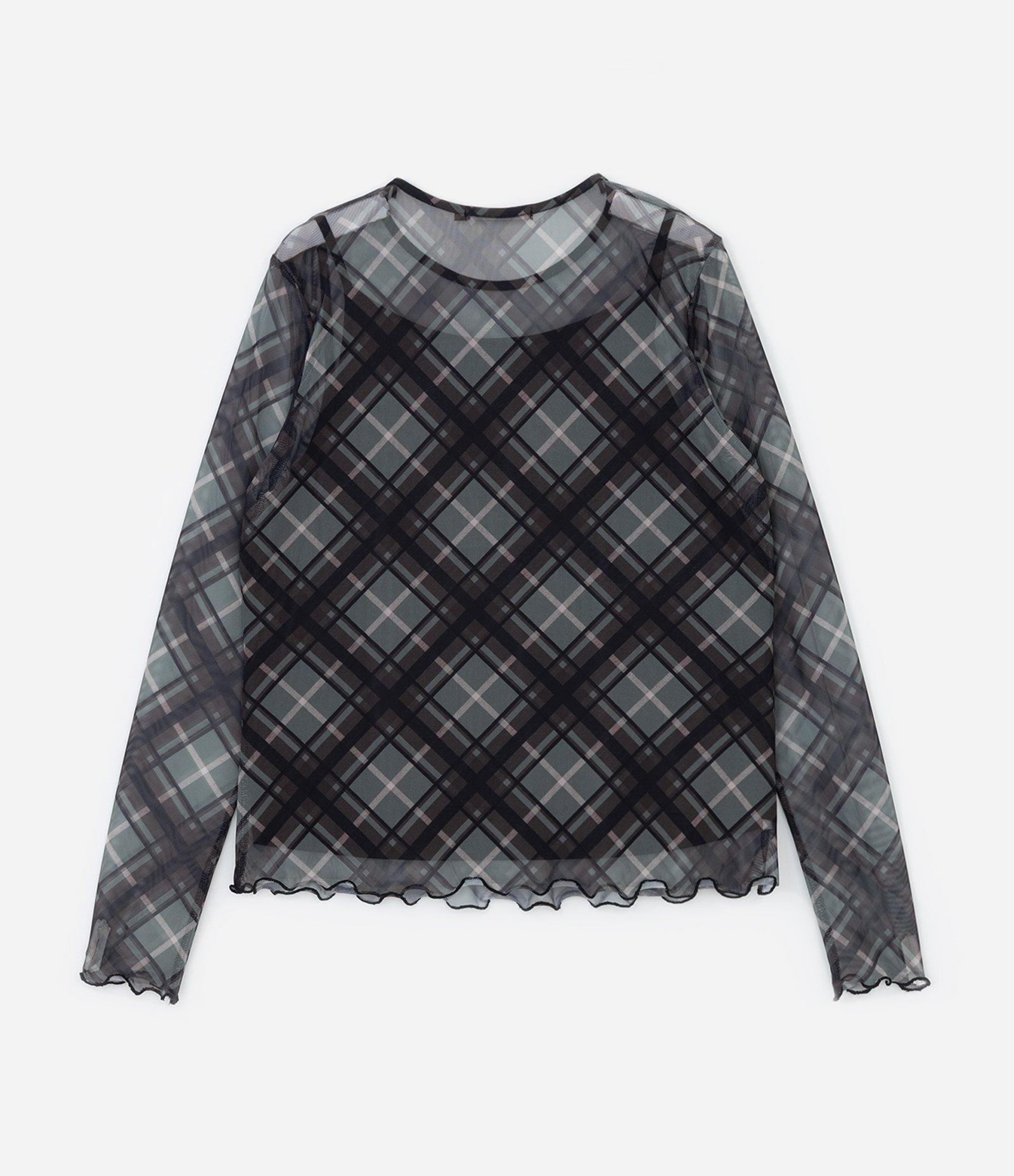 Blusa em Tule com Estampa Xadrez Curve & Plus Size Preto/Verde 6