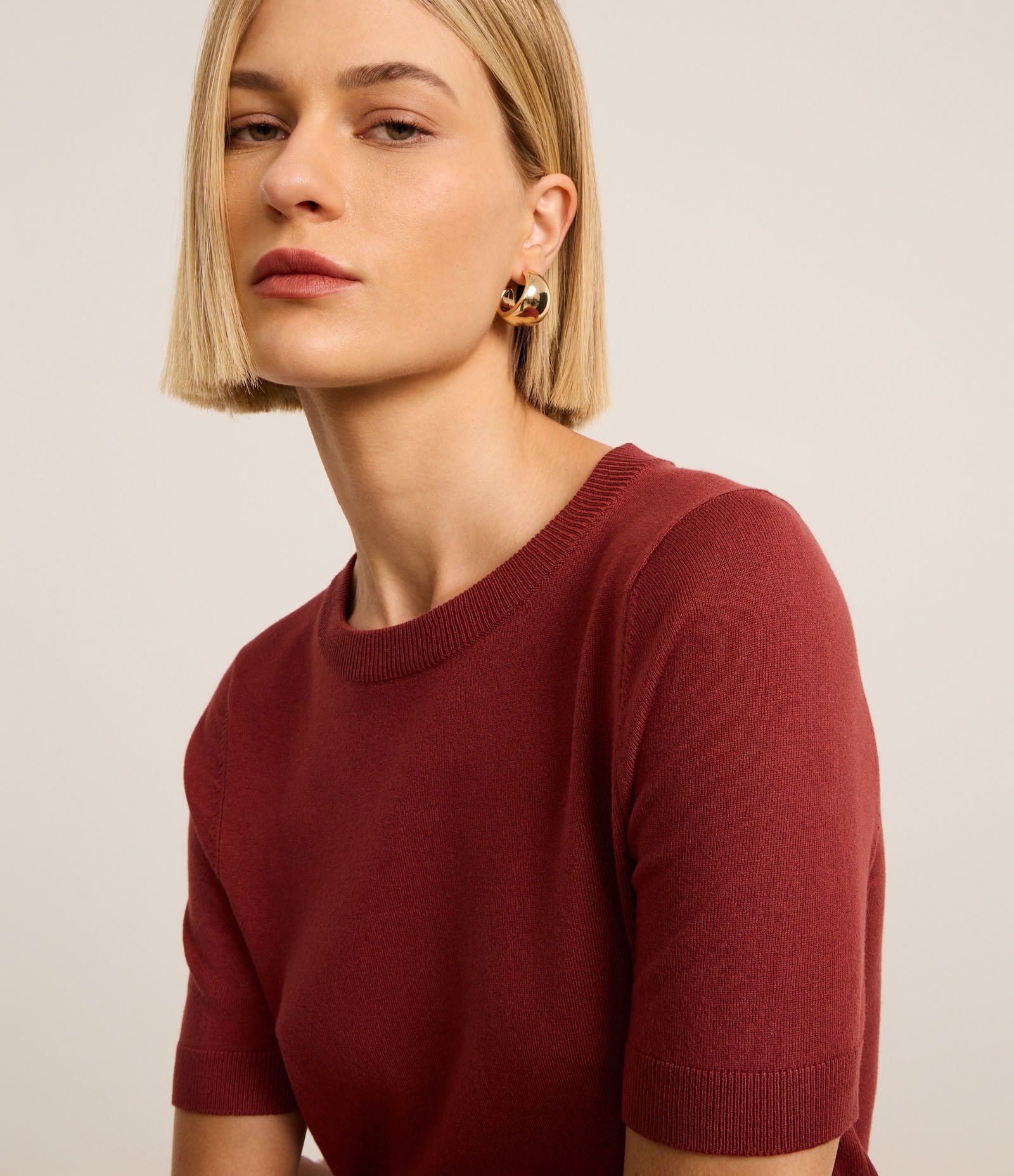 Blusa Básica em Tricô com Barra Canelada Telha 3