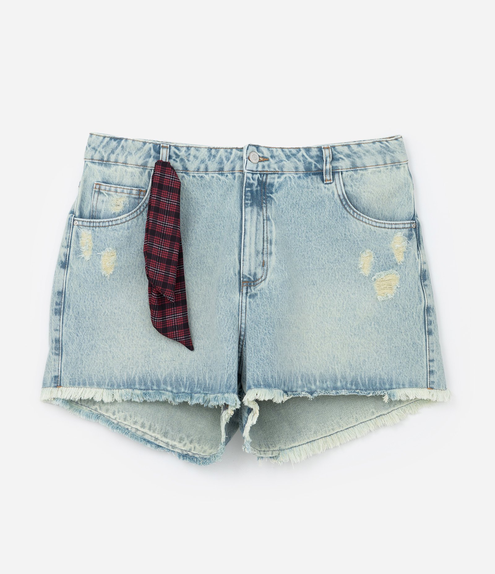 Short Boyfriend Jeans com Puído e Lencinho Curve & Plus Size Azul 6