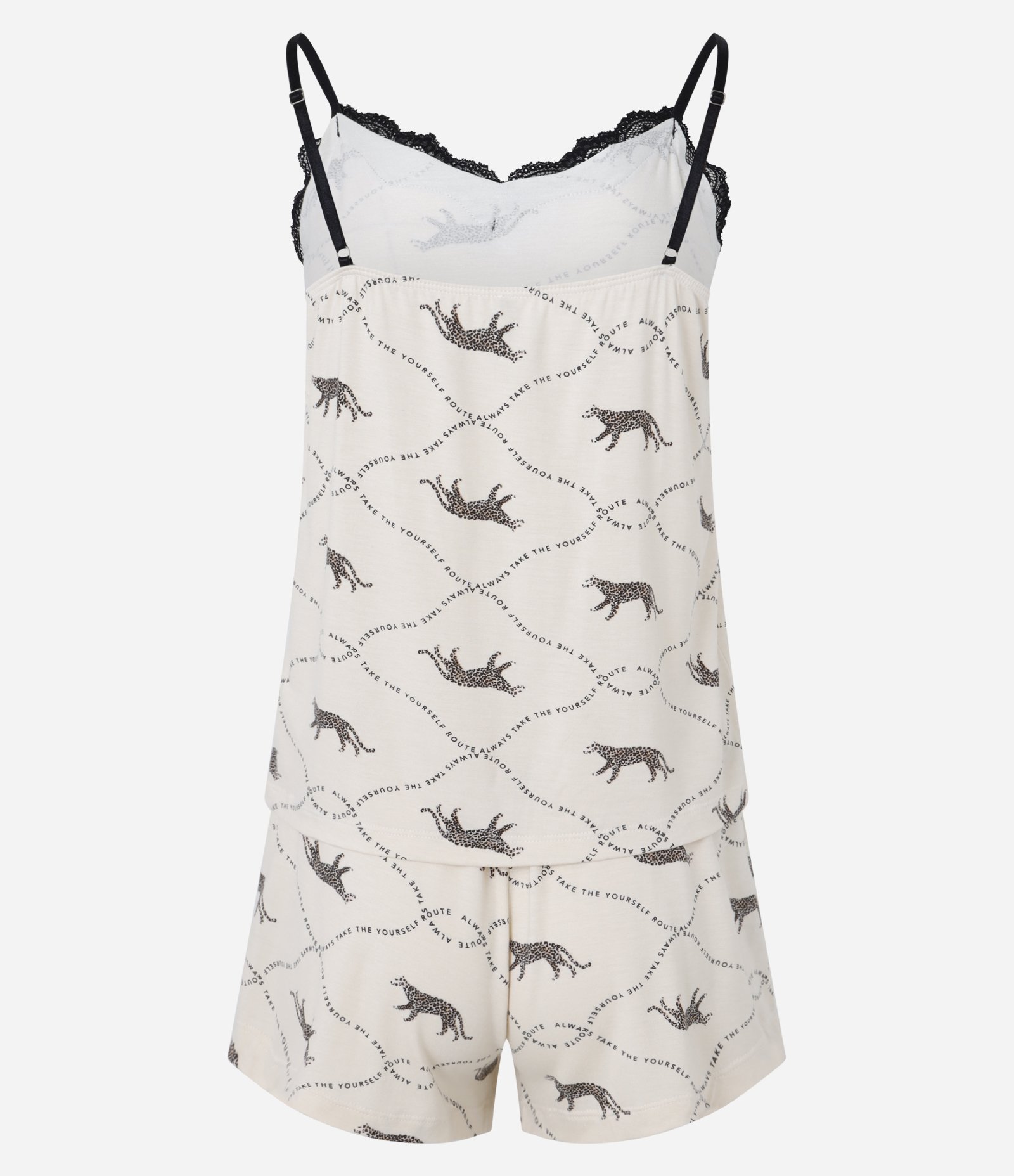 Pijama Short Doll em Viscose com Rendinha e Estampa de Onças Creme 6