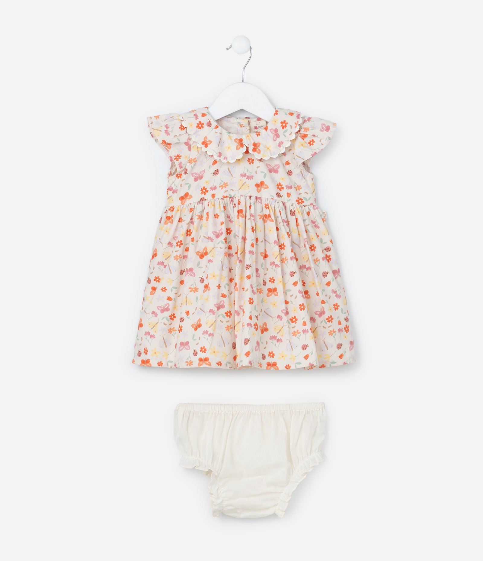 Vestido Infantil com Babados e Estampa Floral - Tam 0 a 18 meses Bege 2