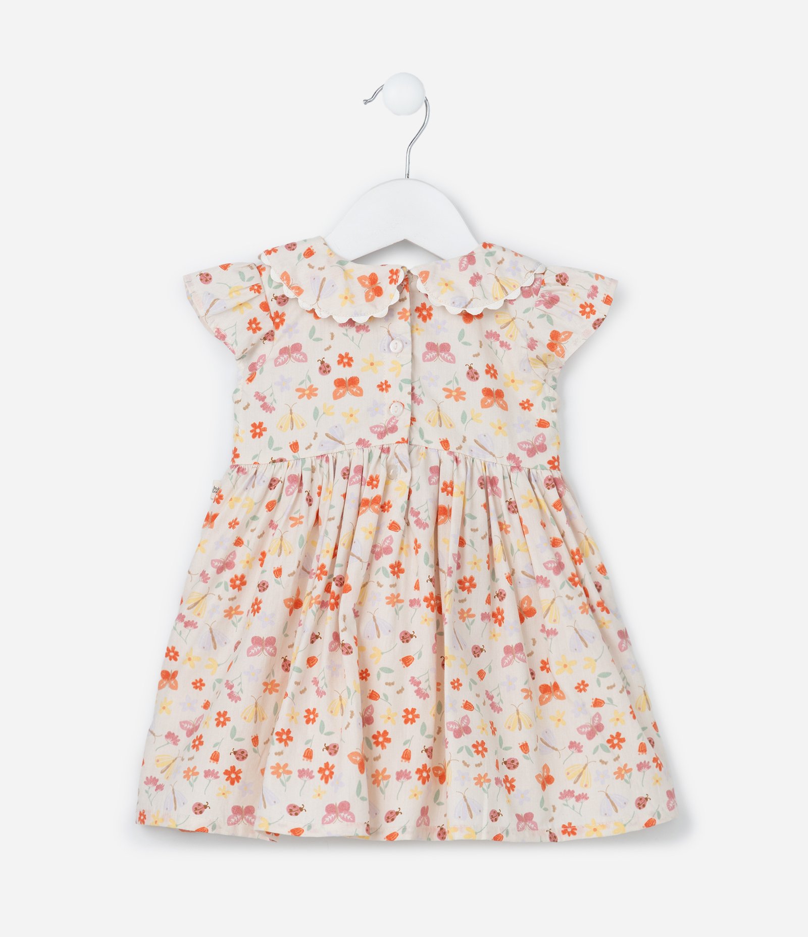 Vestido Infantil com Babados e Estampa Floral - Tam 0 a 18 meses Bege 3