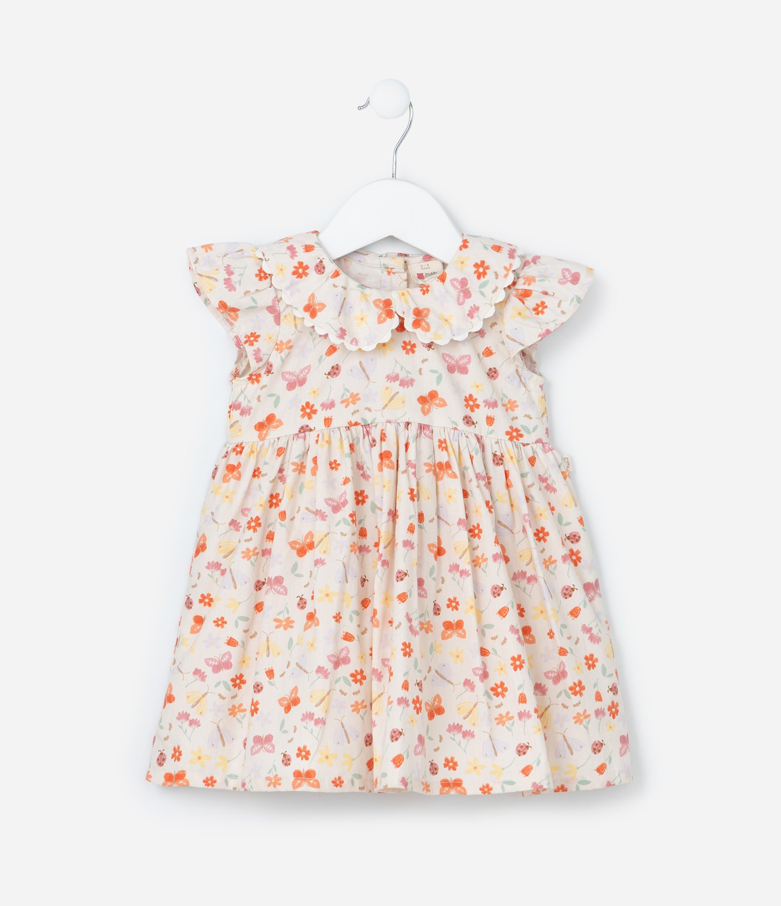 Vestido Infantil com Babados e Estampa Floral - Tam 0 a 18 meses Bege 4