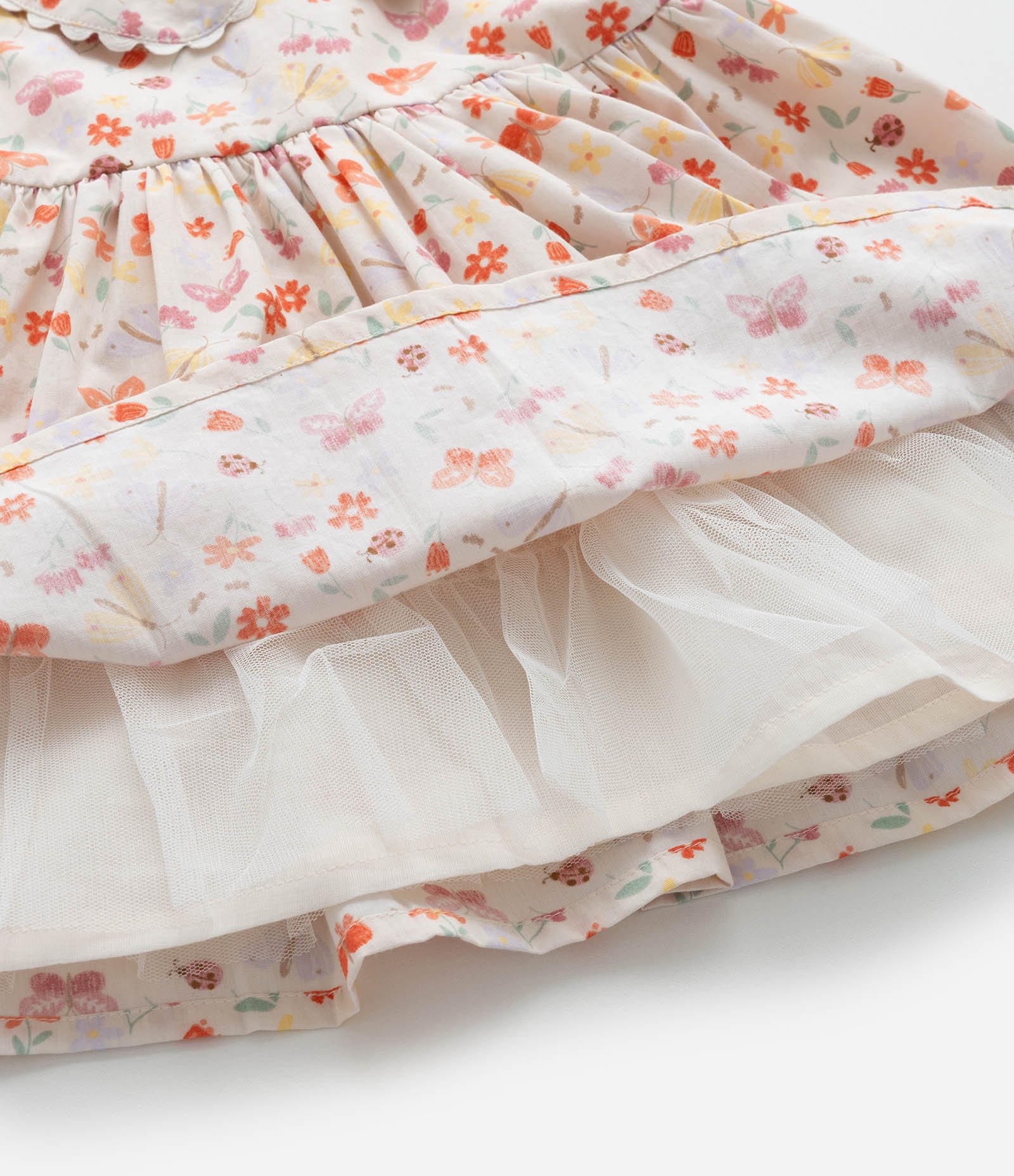 Vestido Infantil com Babados e Estampa Floral - Tam 0 a 18 meses Bege 6