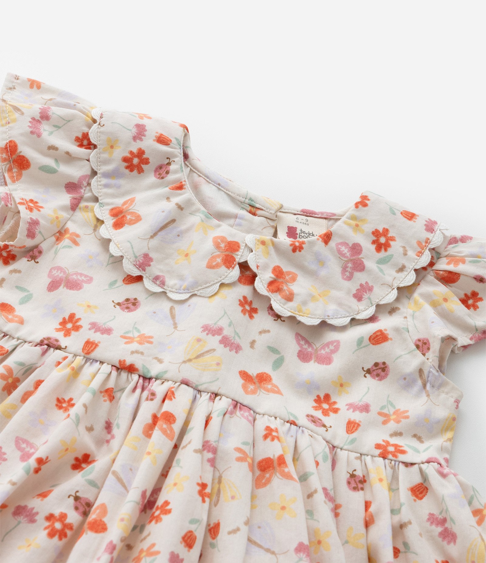 Vestido Infantil com Babados e Estampa Floral - Tam 0 a 18 meses Bege 7
