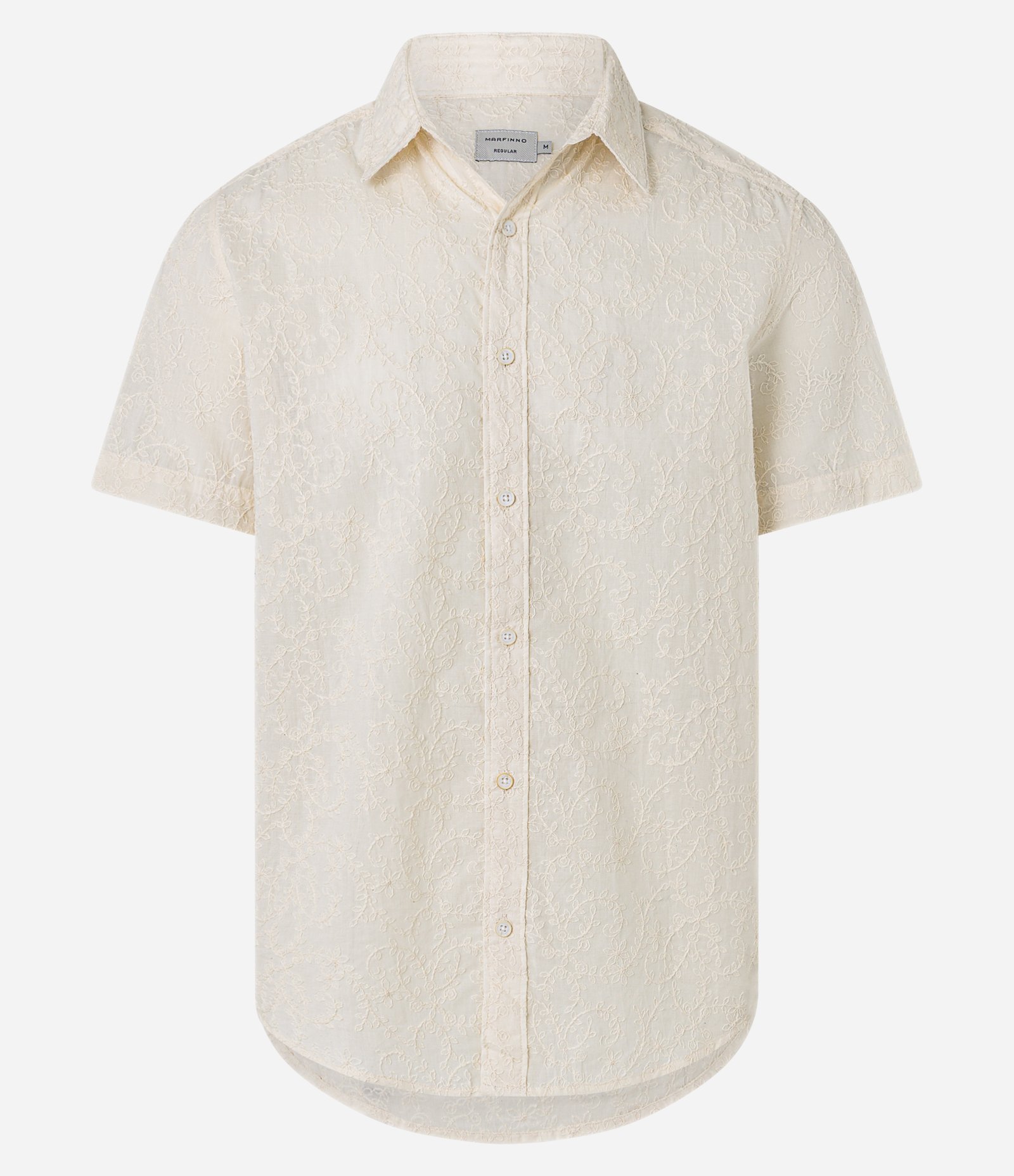Camisa Regular em Algodão com Estampa Bordada de Flores Off White 8