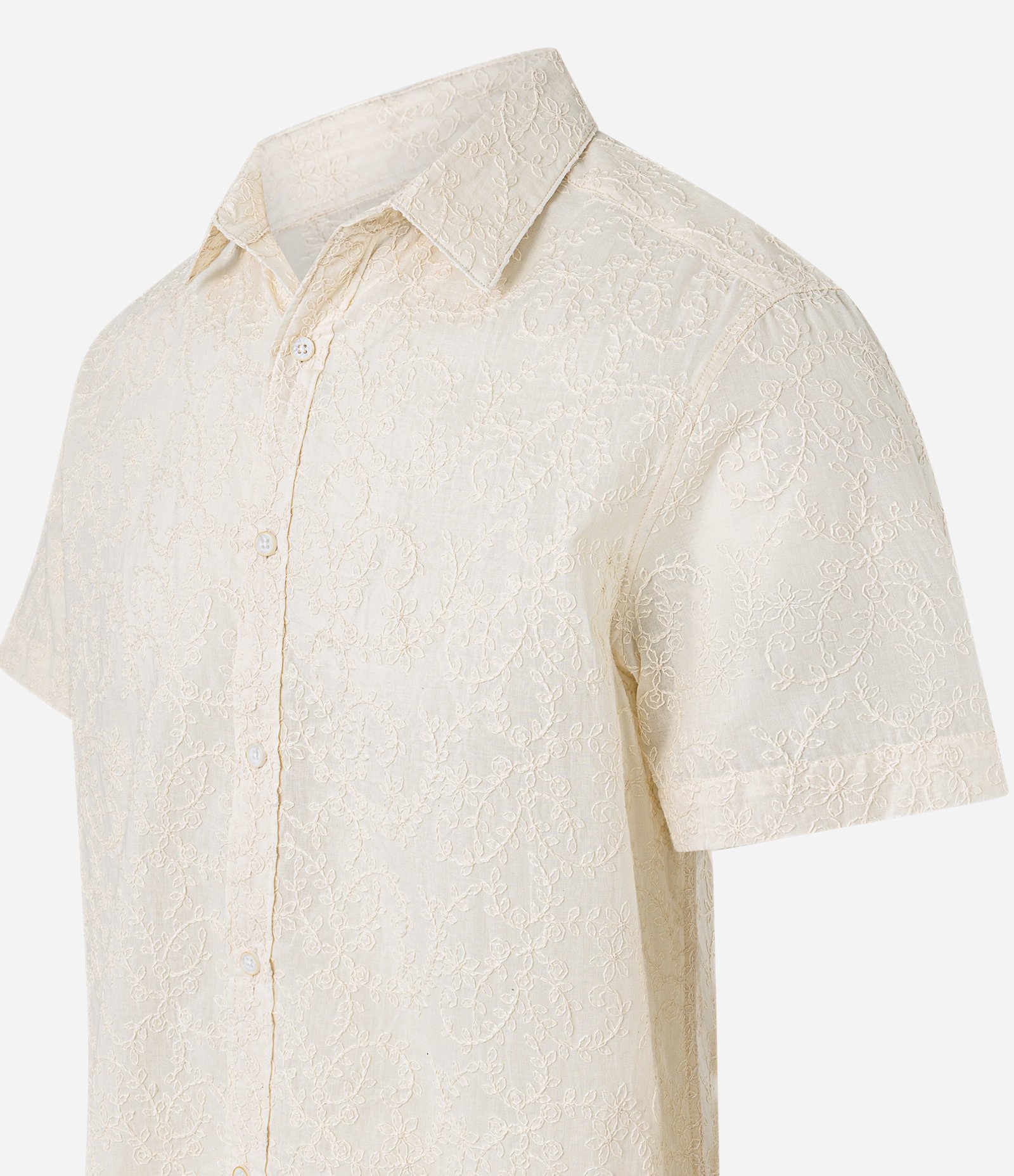 Camisa Regular em Algodão com Estampa Bordada de Flores Off White 9