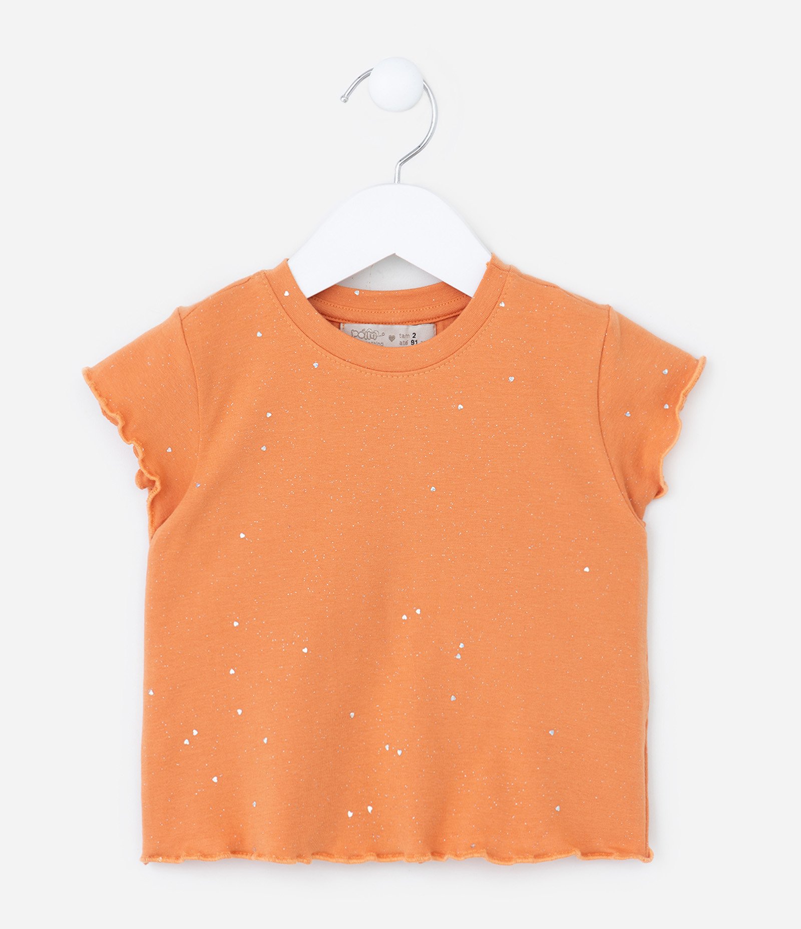 Blusa Infantil em Cotton com Brilhinhos - Tam 1 a 5 Anos Laranja 1