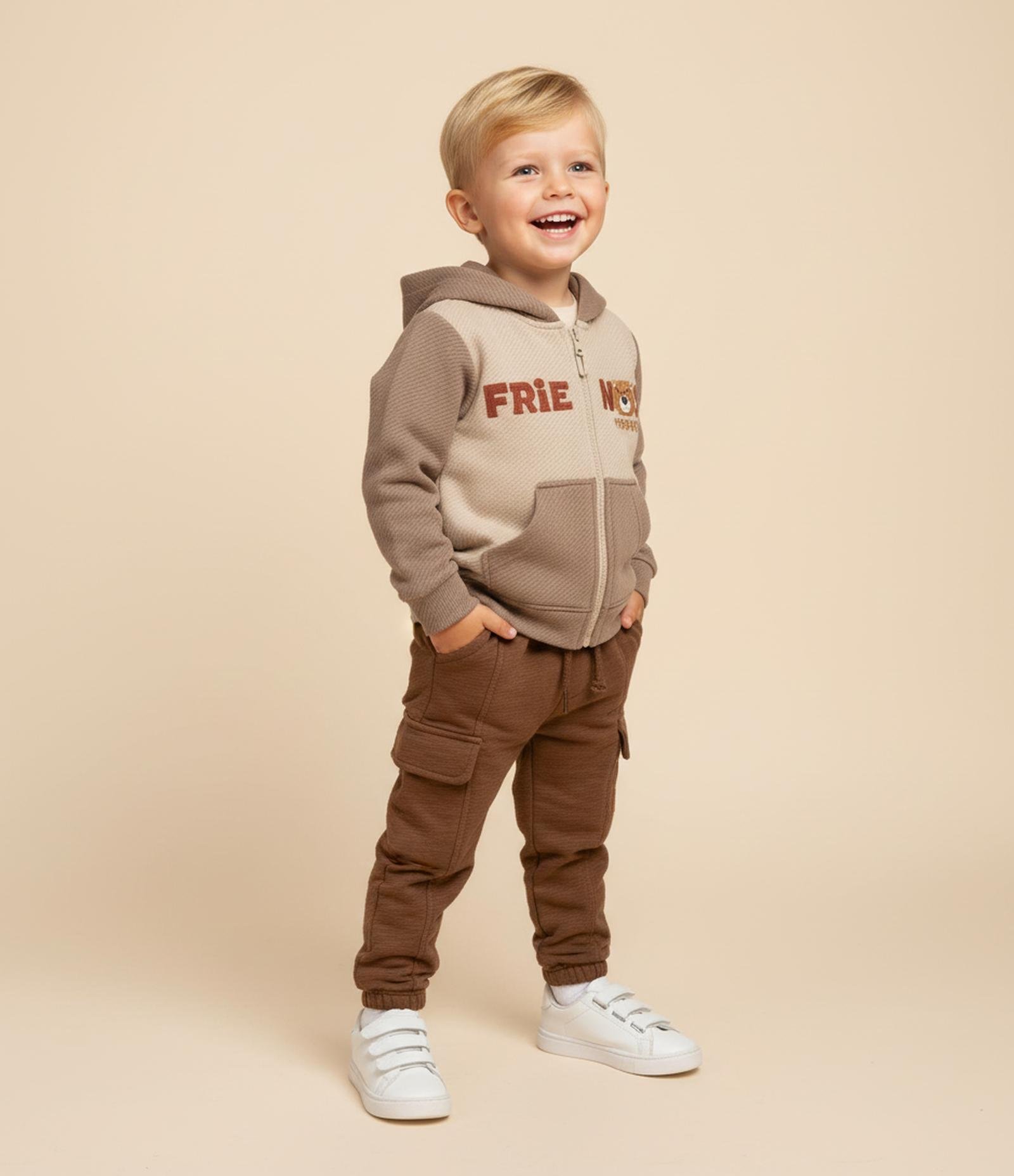 Calça Infantil em Moletom com Bolsos Cargo - Tam 1 a 6 Anos Marrom 1