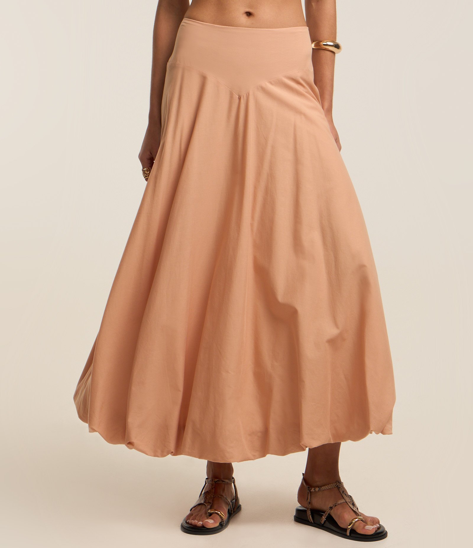 Saia Balonê Midi em Tricoline com Cós Largo Coral 3