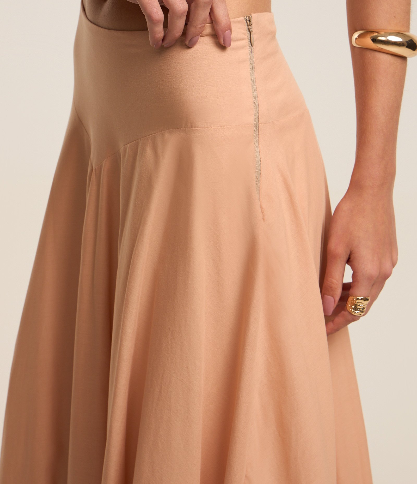 Saia Balonê Midi em Tricoline com Cós Largo Coral 4