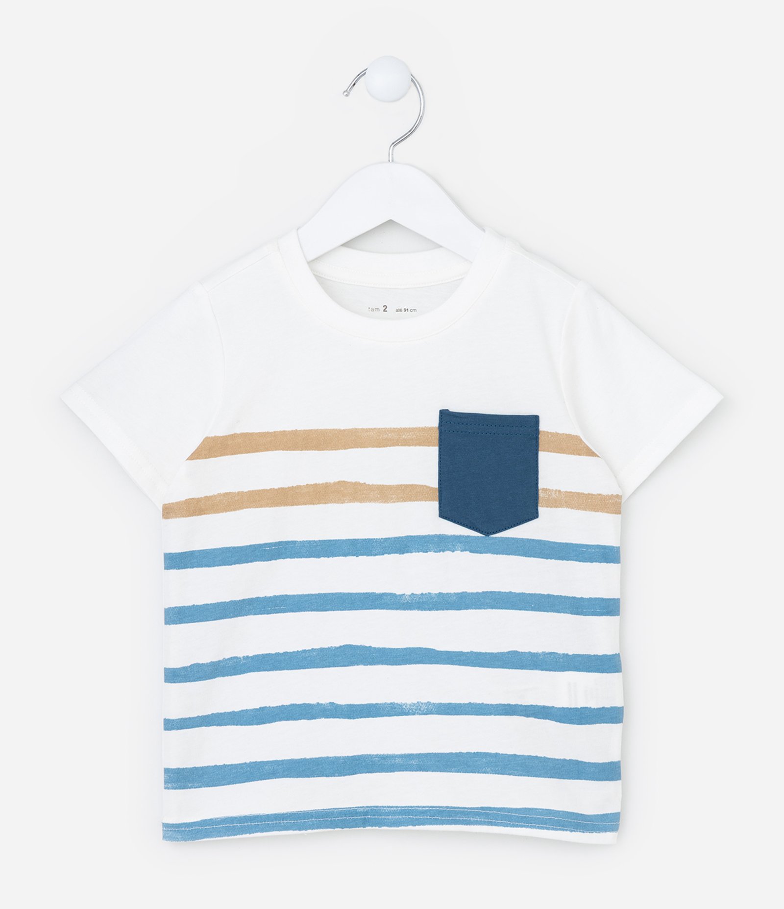 Conjunto Infantil com Bolsinho e Estampa Listrada - Tam 1 a 6 Anos Branco/Azul 3
