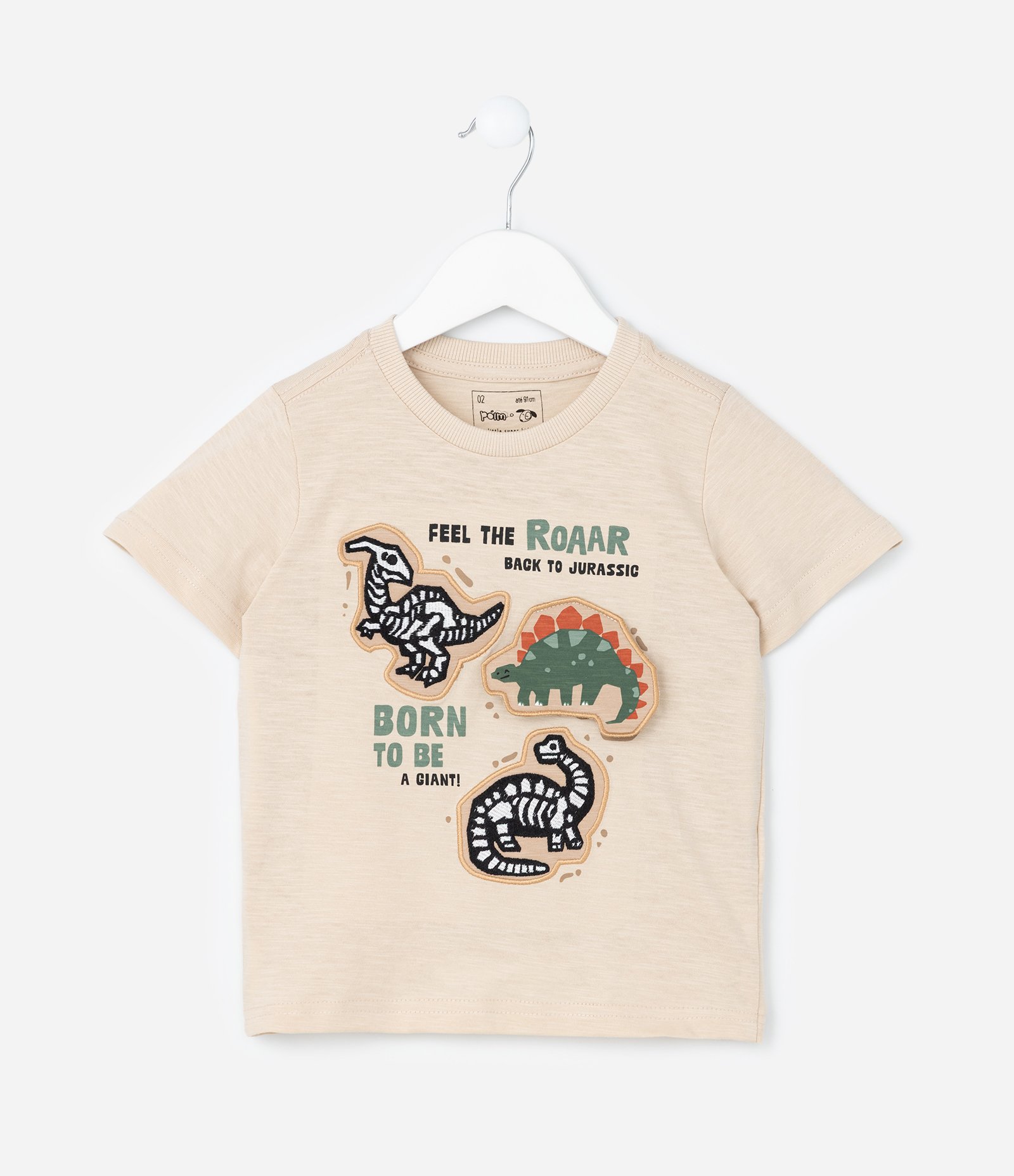 Camiseta Infantil com Estampa Interativa Dinos - Tam 1 a 6 Anos Bege 2