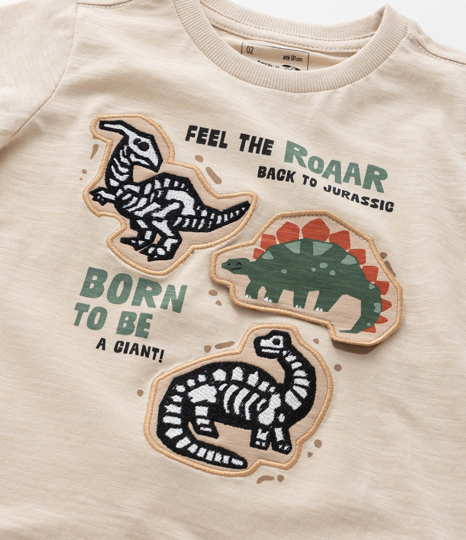 Camiseta Infantil com Estampa Interativa Dinos - Tam 1 a 6 Anos Bege 5