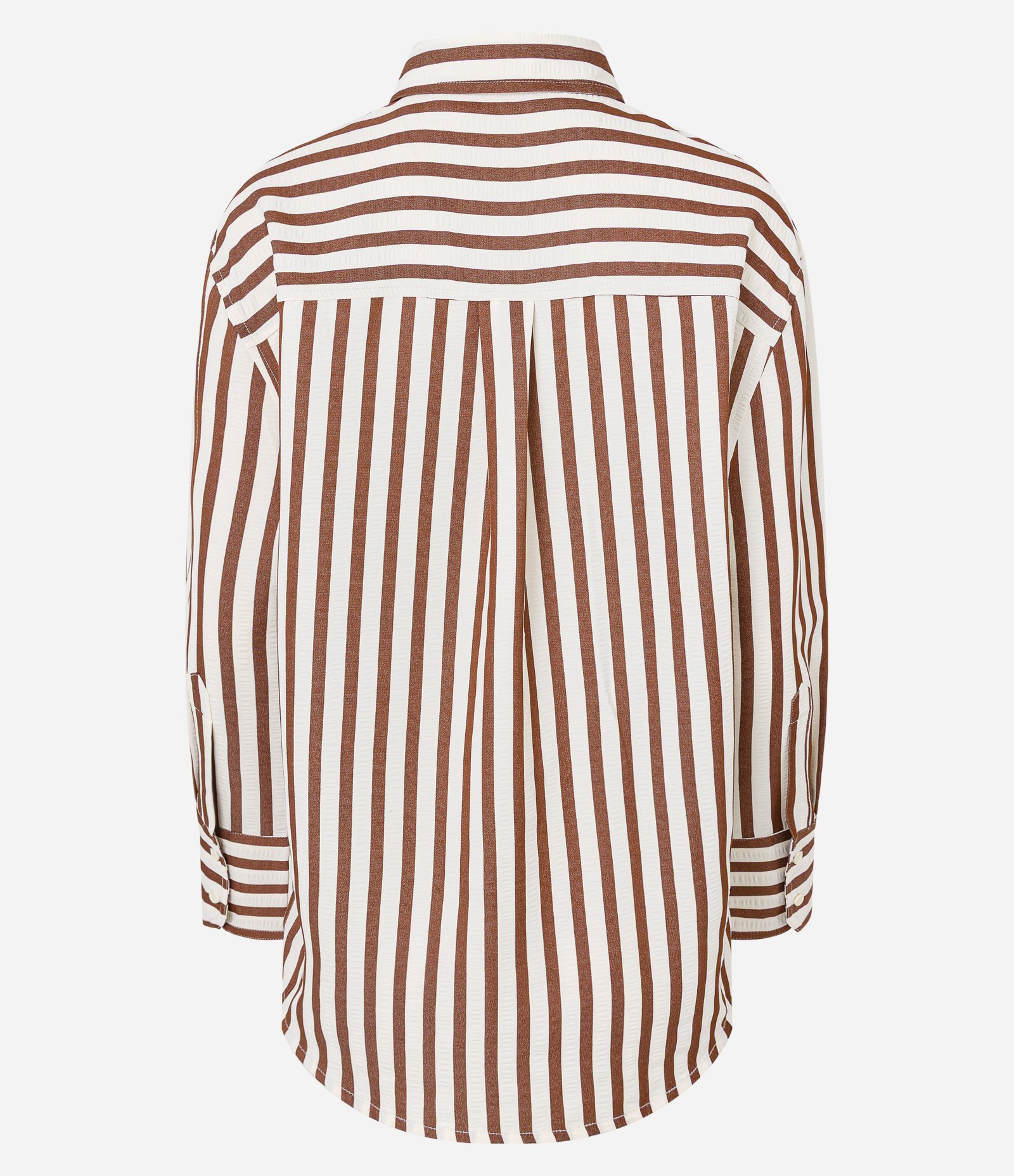 Camisa Anarruga com Listras e Abotoamento Frontal Marrom 7