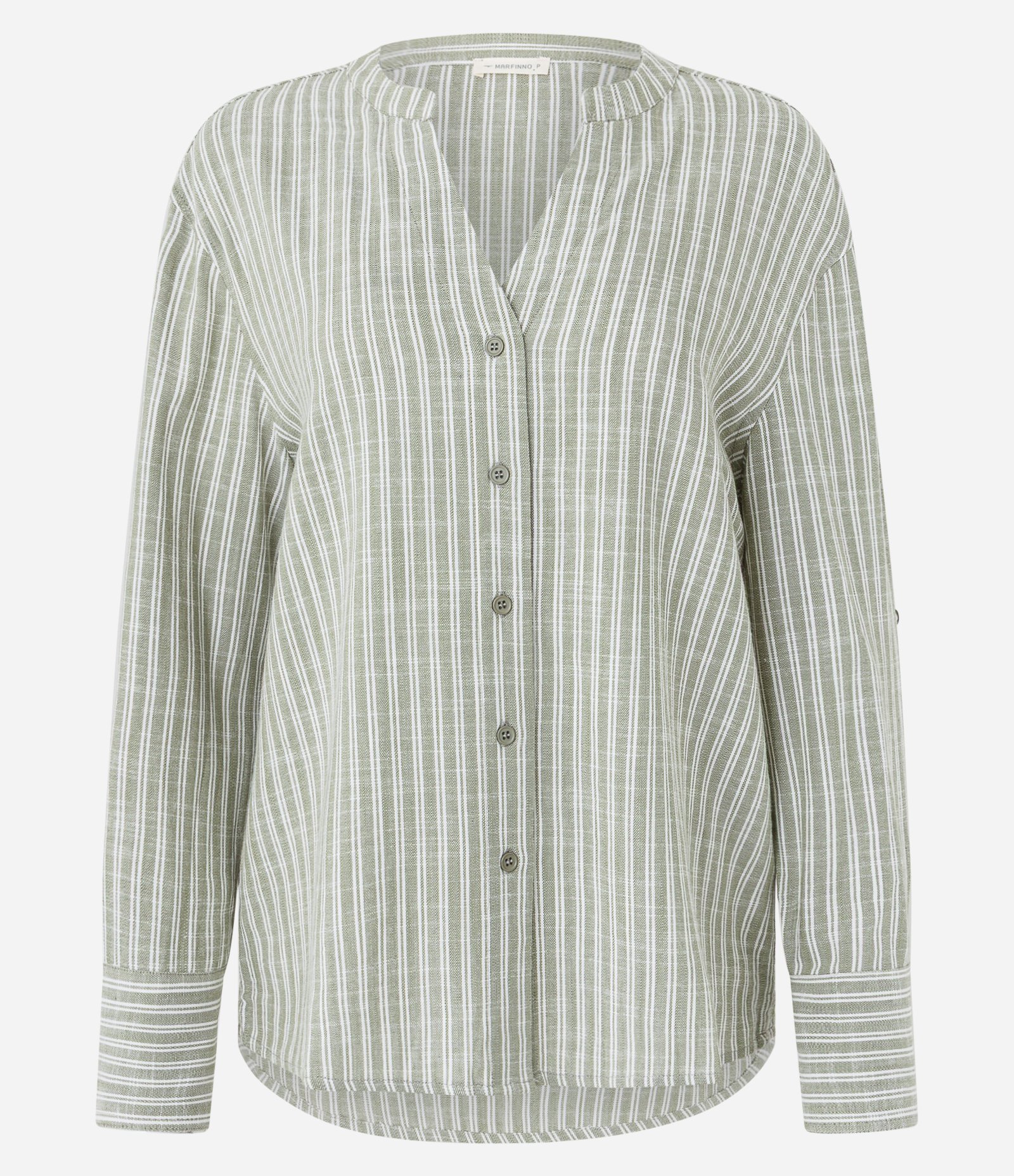 Camisa em Viscolinho com Listras em Fio Tinto e Gola Pdre Verde 6