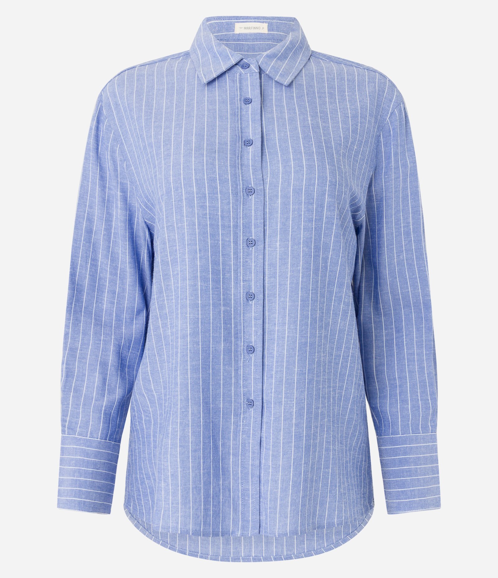 Camisa Listrada em Viscolinho com Fio Tinto Azul 6