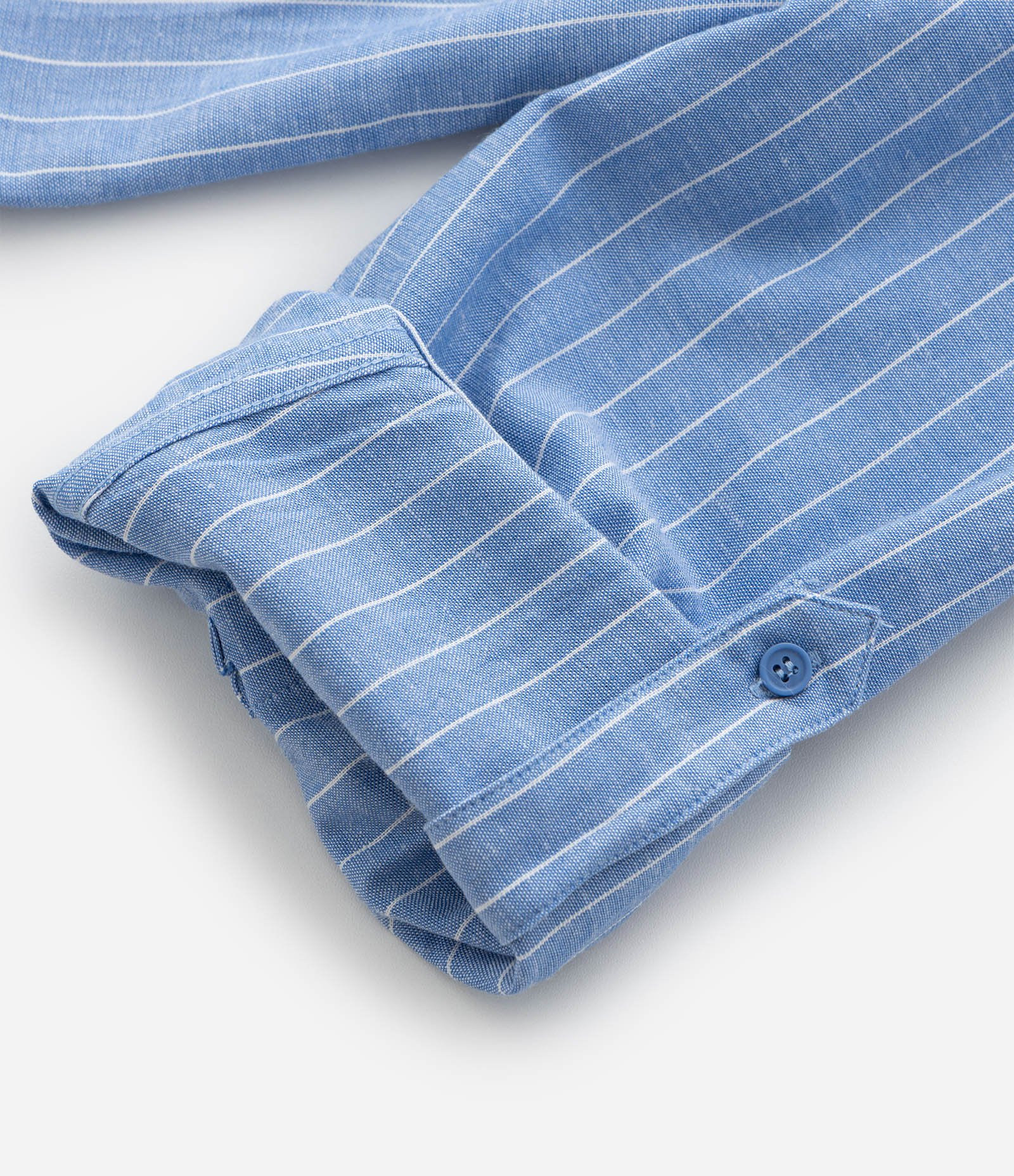 Camisa Listrada em Viscolinho com Fio Tinto Azul 8